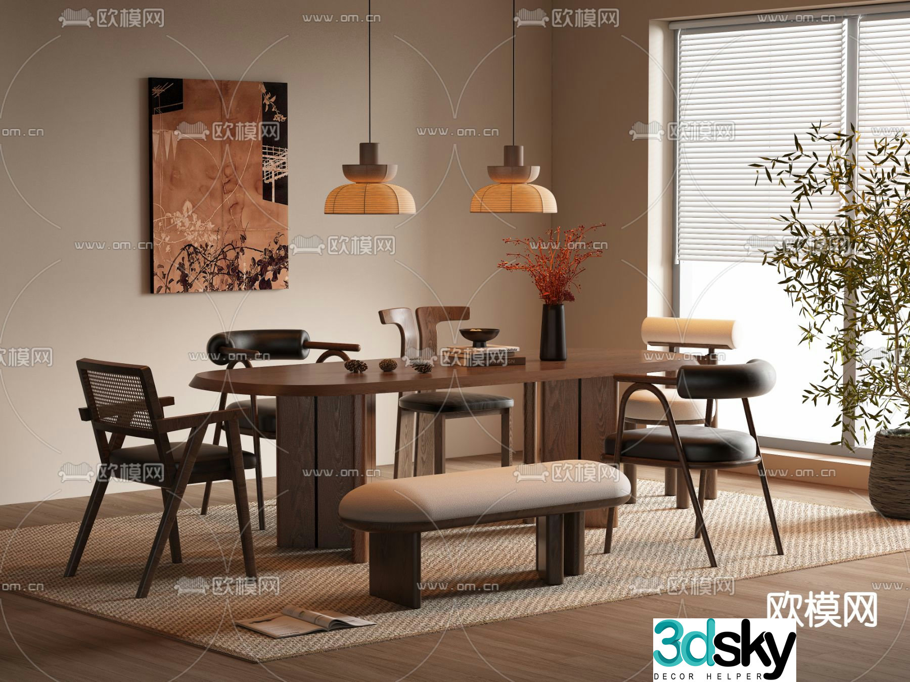 Medieval style dining table and chairs oval dining table 3d model
