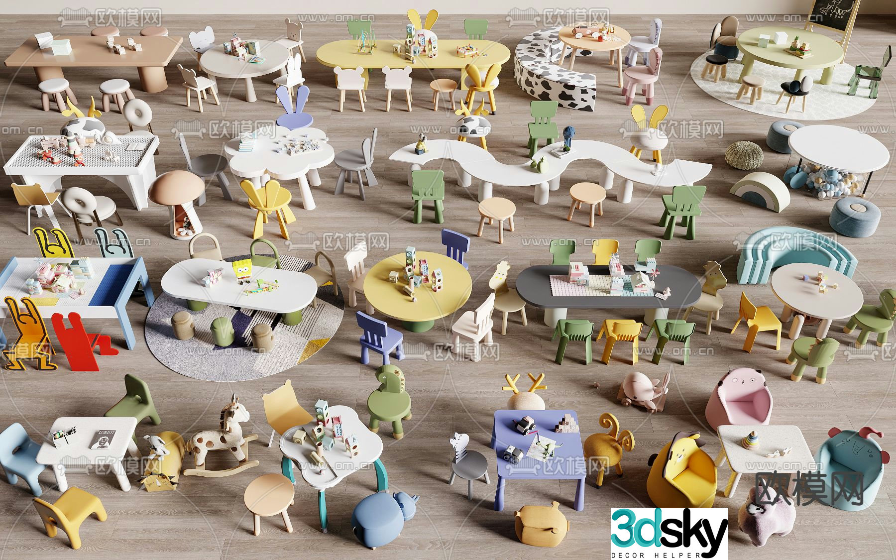 Children’s tables and chairs toy table building block table 3D model