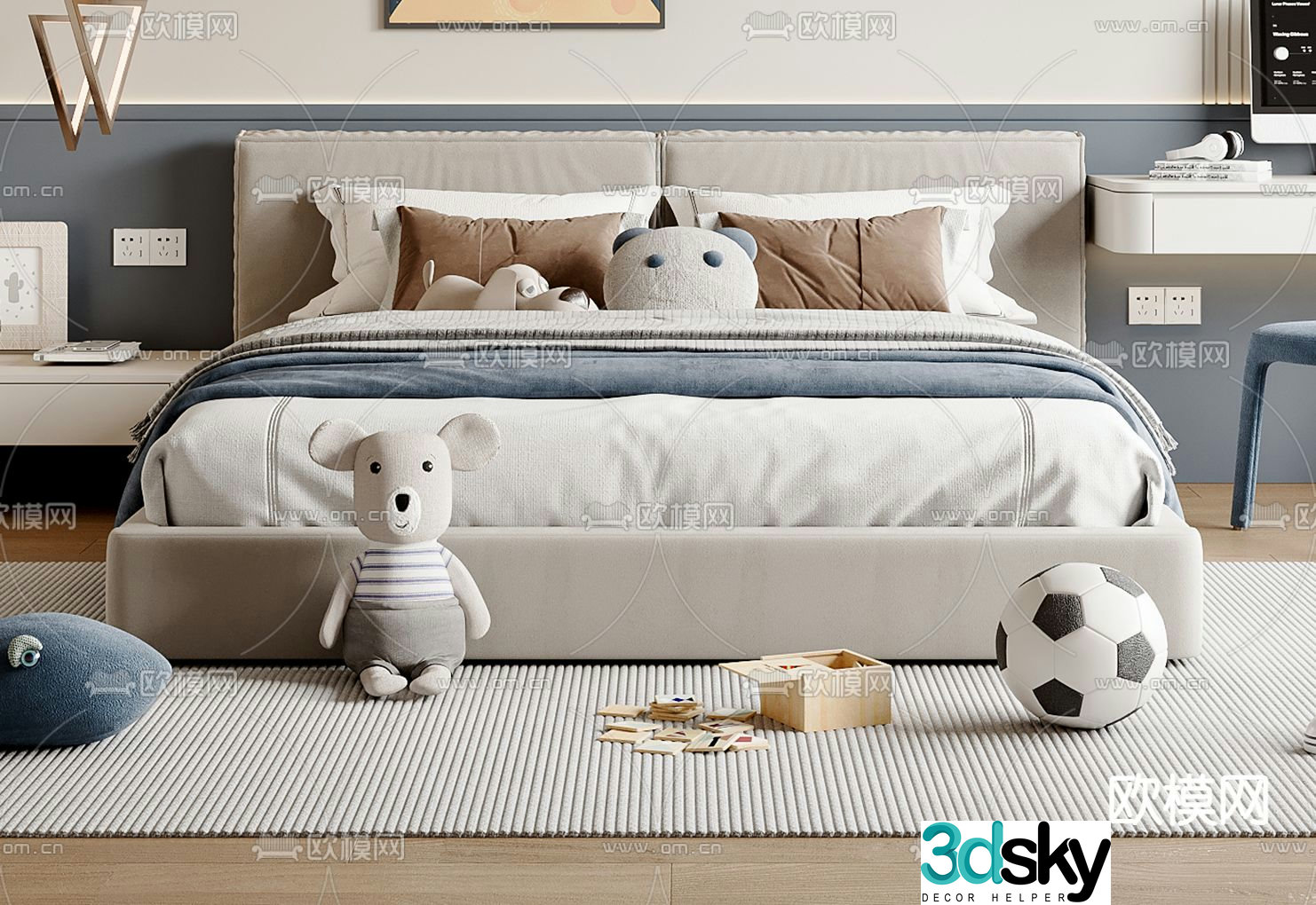 Modern bedroom children’s bed double bed 3d model