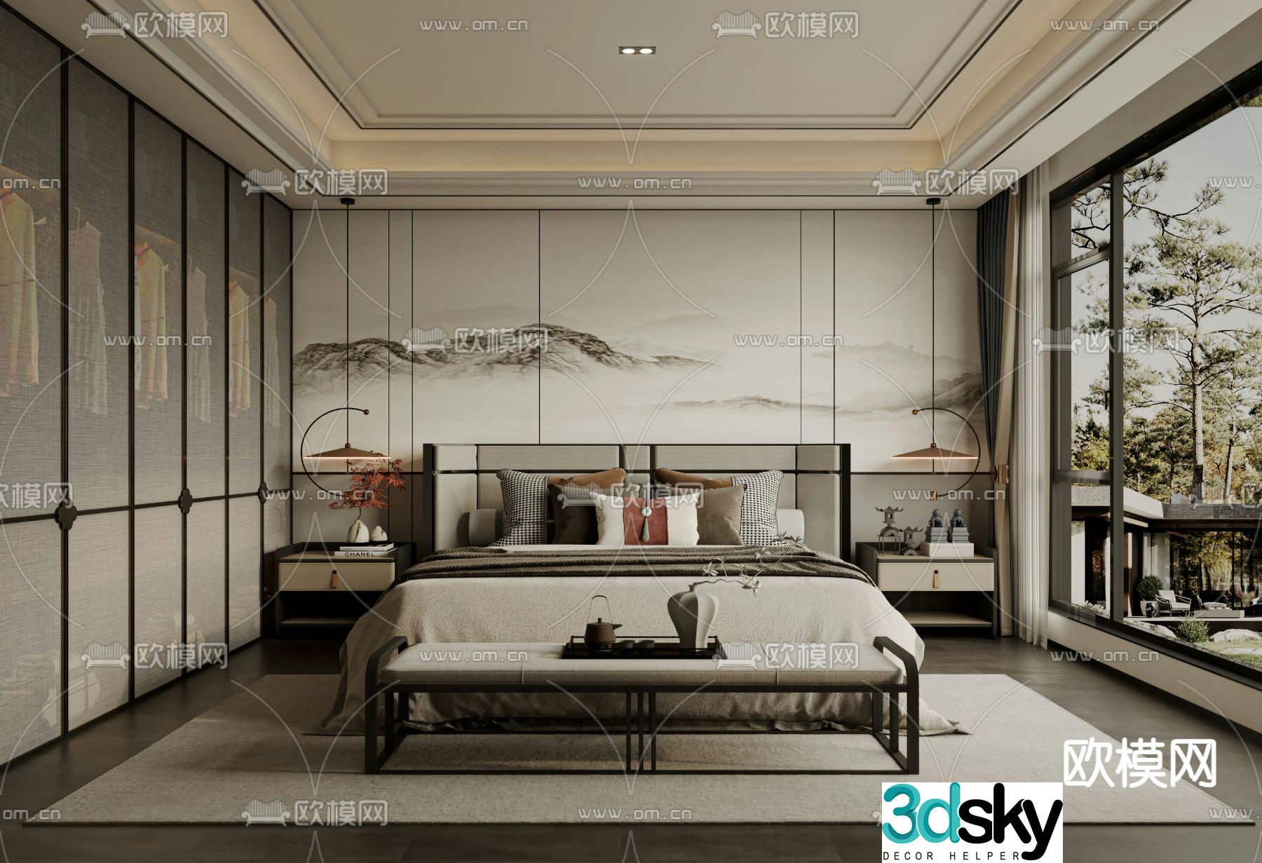 New Chinese style bedroom Master bedroom Master room 3D model