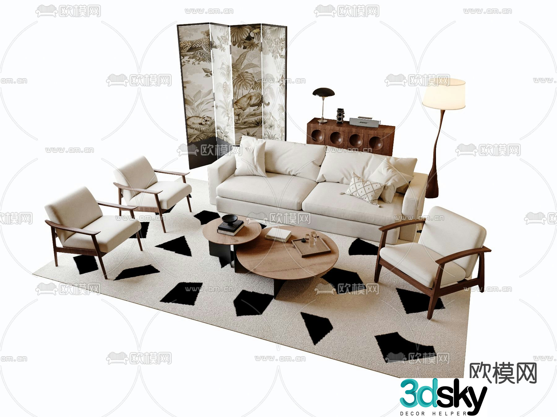Sofa combination double sofa leisure sofa 3d model