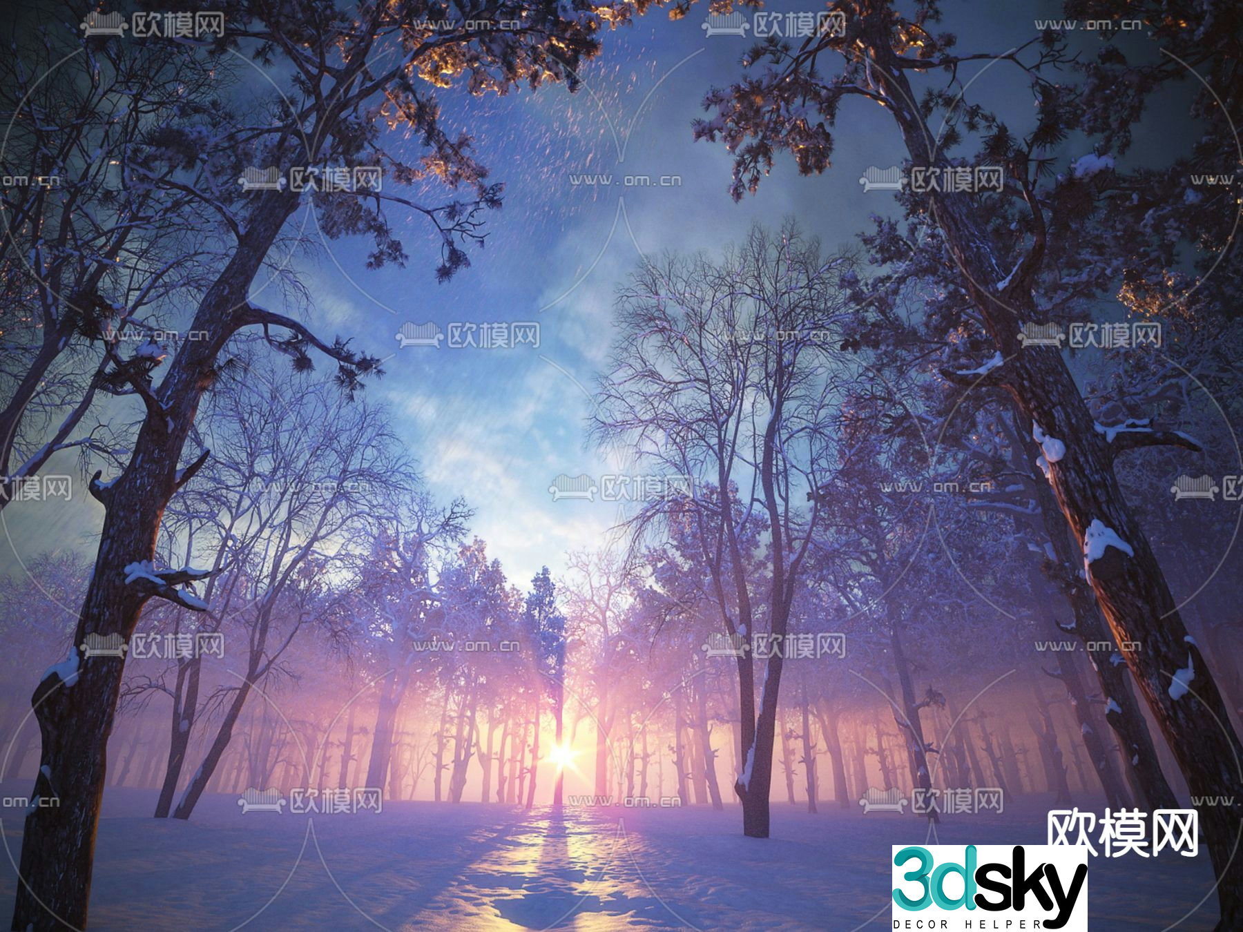 Winter forest snowy woods 3d model