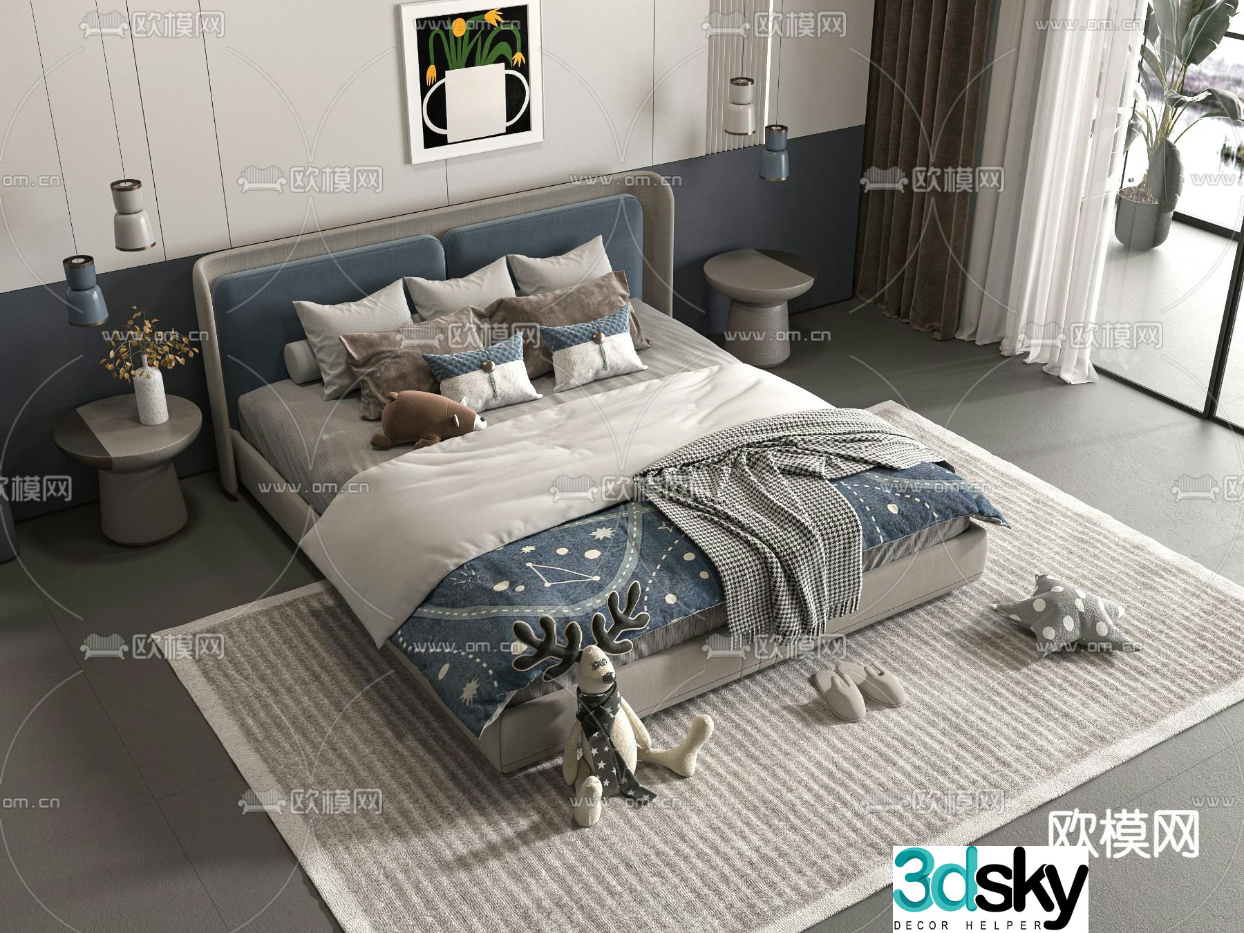 Modern children’s bed double bed 3d model