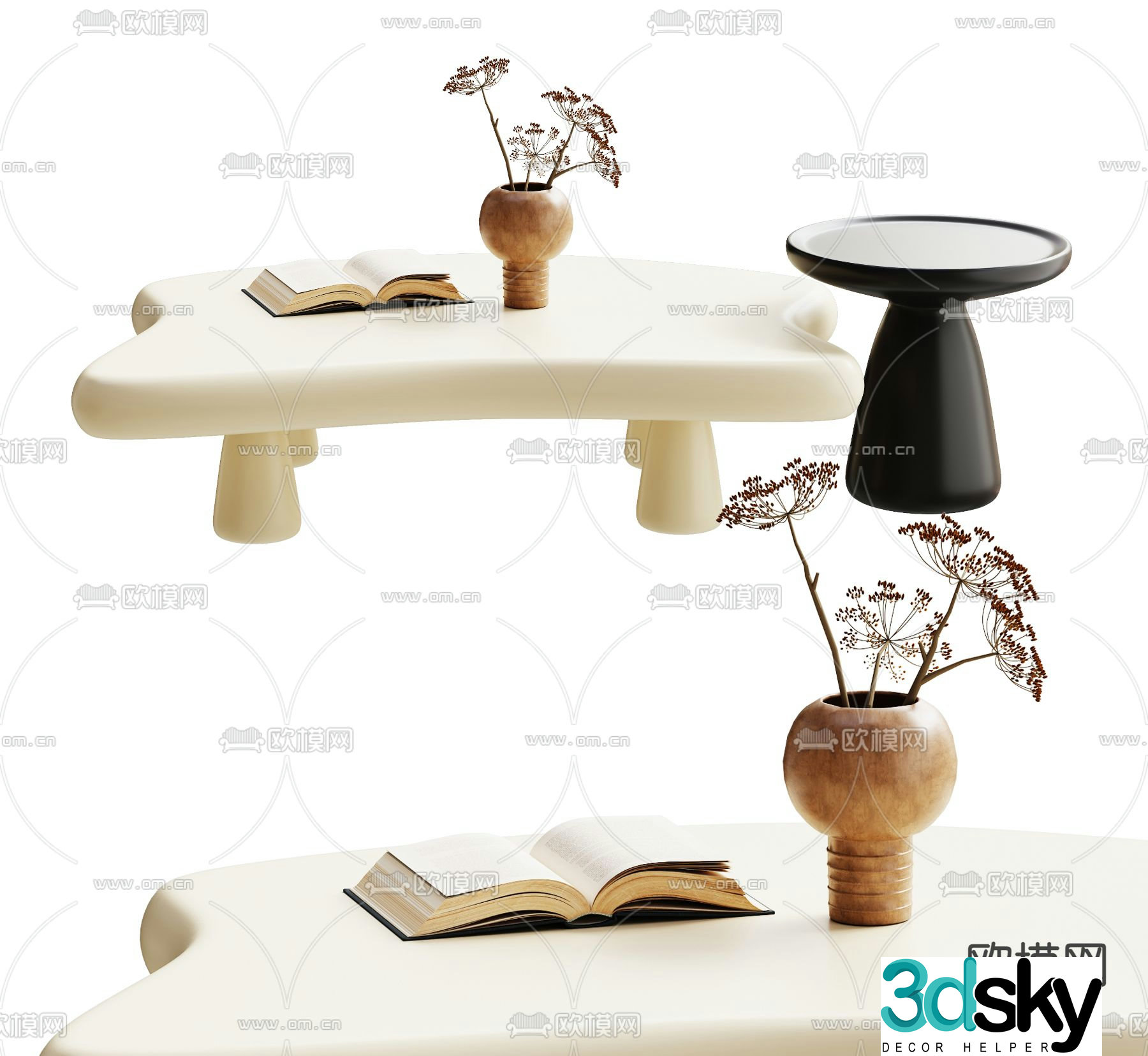 Cream style coffee table mother-in-law coffee table 3d model