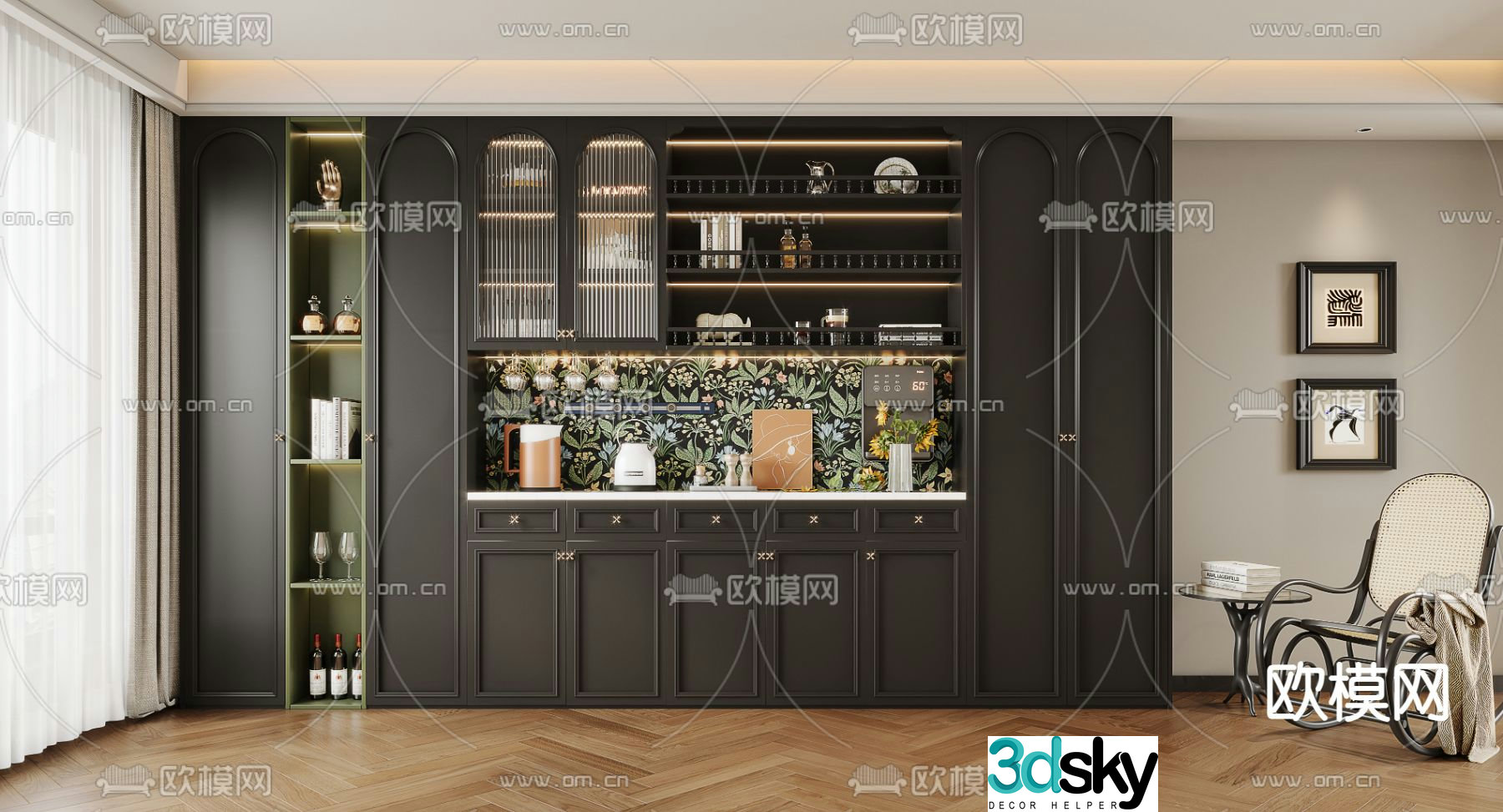 French retro wine cabinet sideboard 3d model