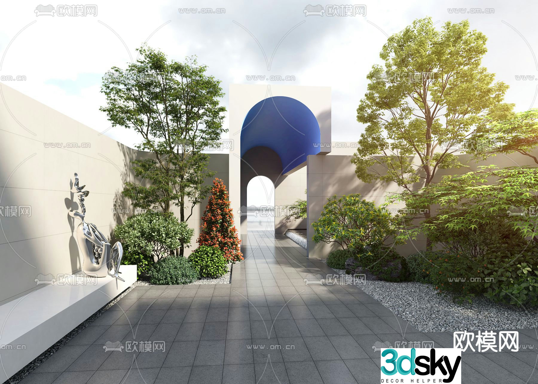 Courtyard landscape landscape walkway 3d model