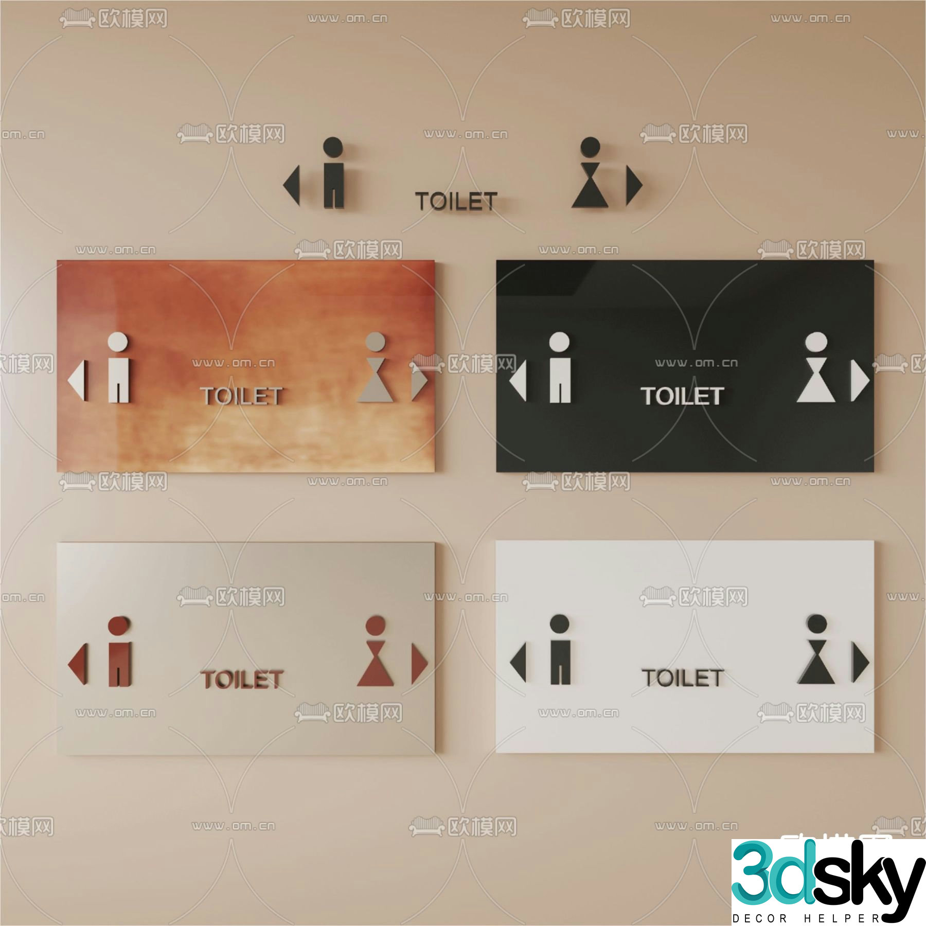 Public toilet sign, sign, guide sign 3d model