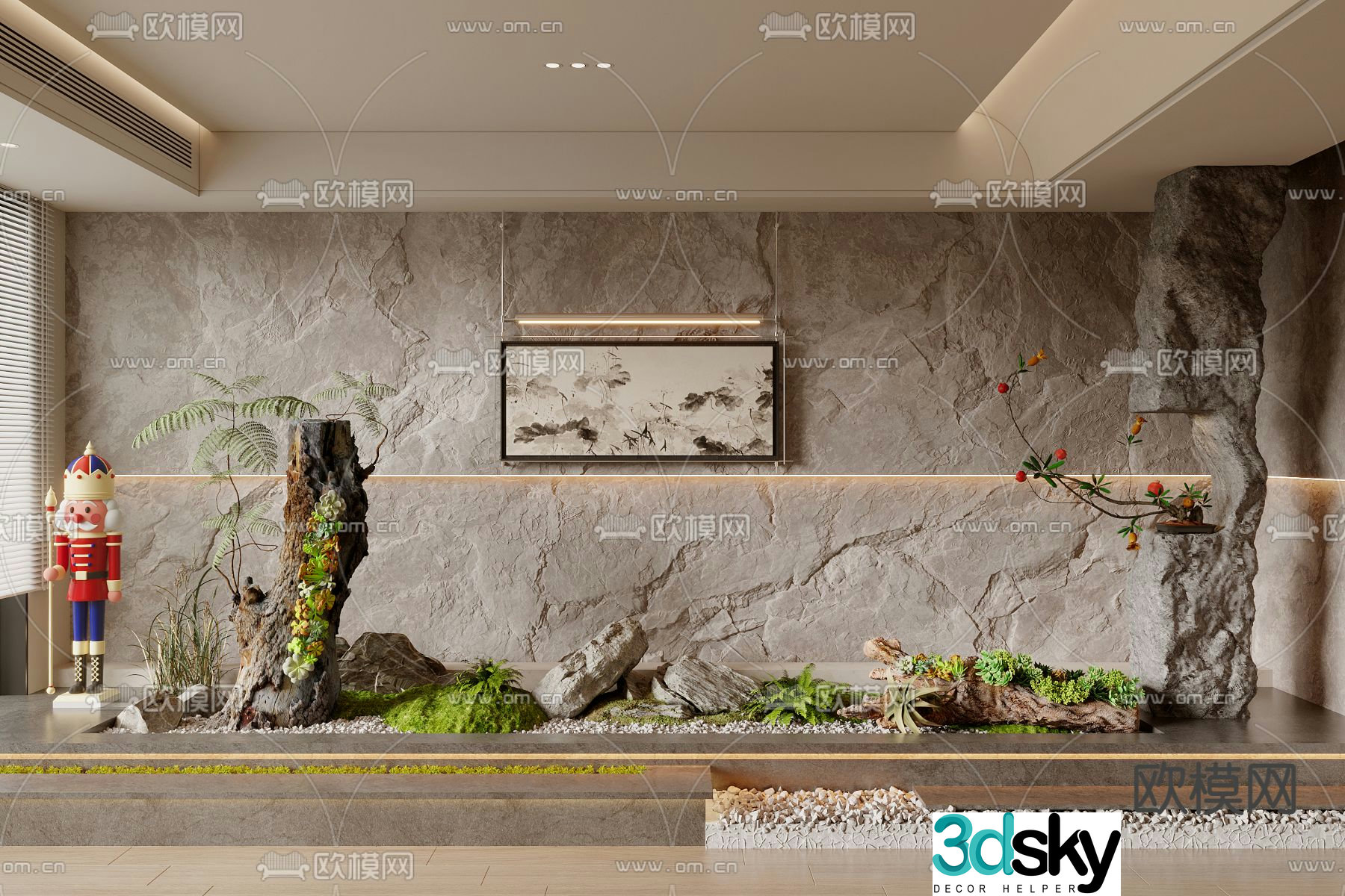 New Chinese style dry landscape indoor sketch landscaping 3D model