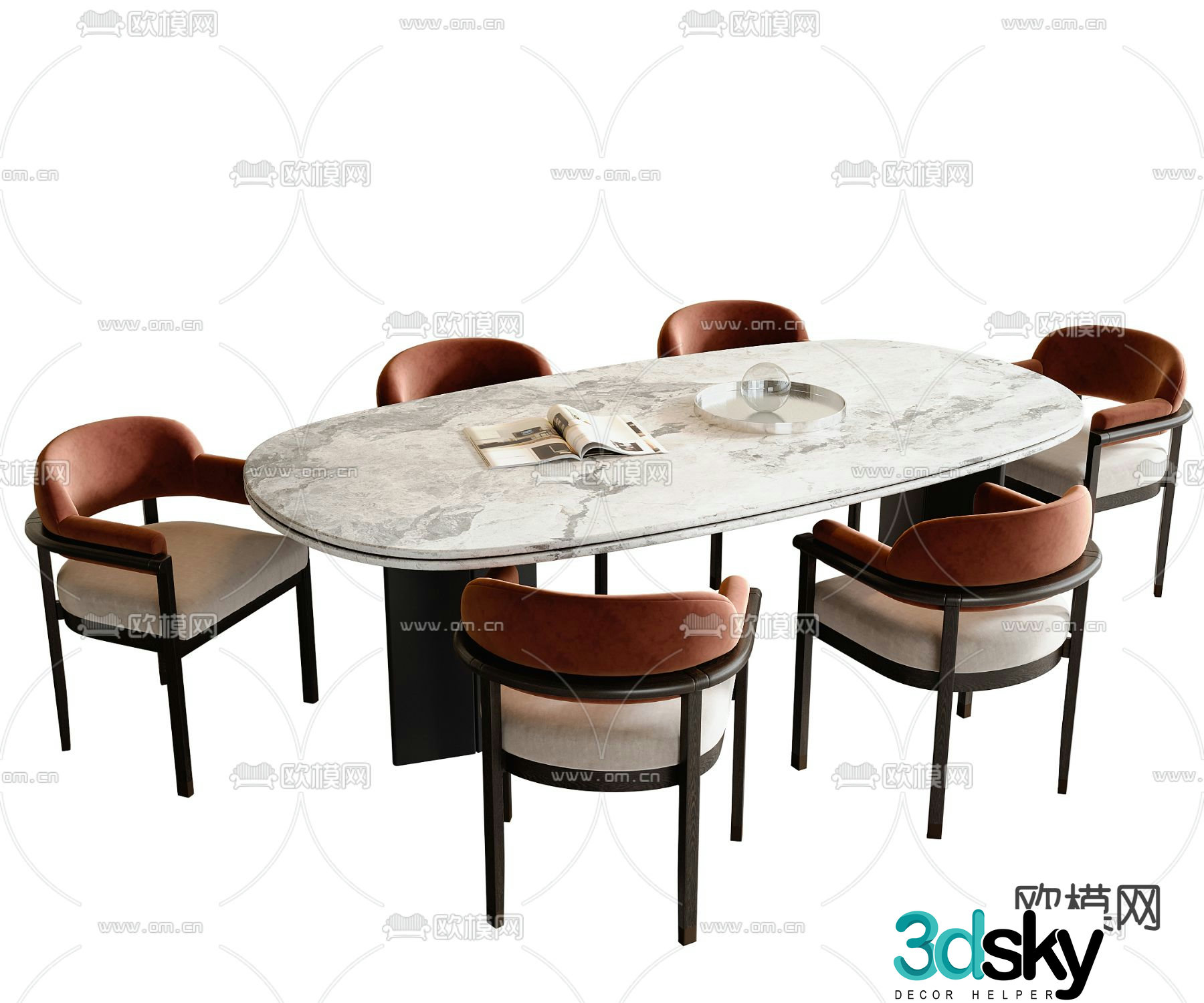 Marble dining table and chairs 3d model