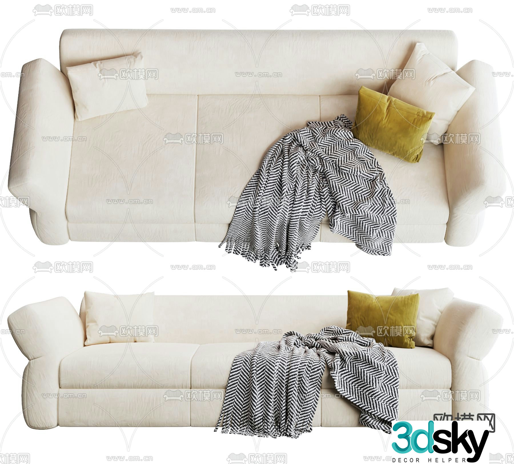 Modern three-seat sofa 3d model