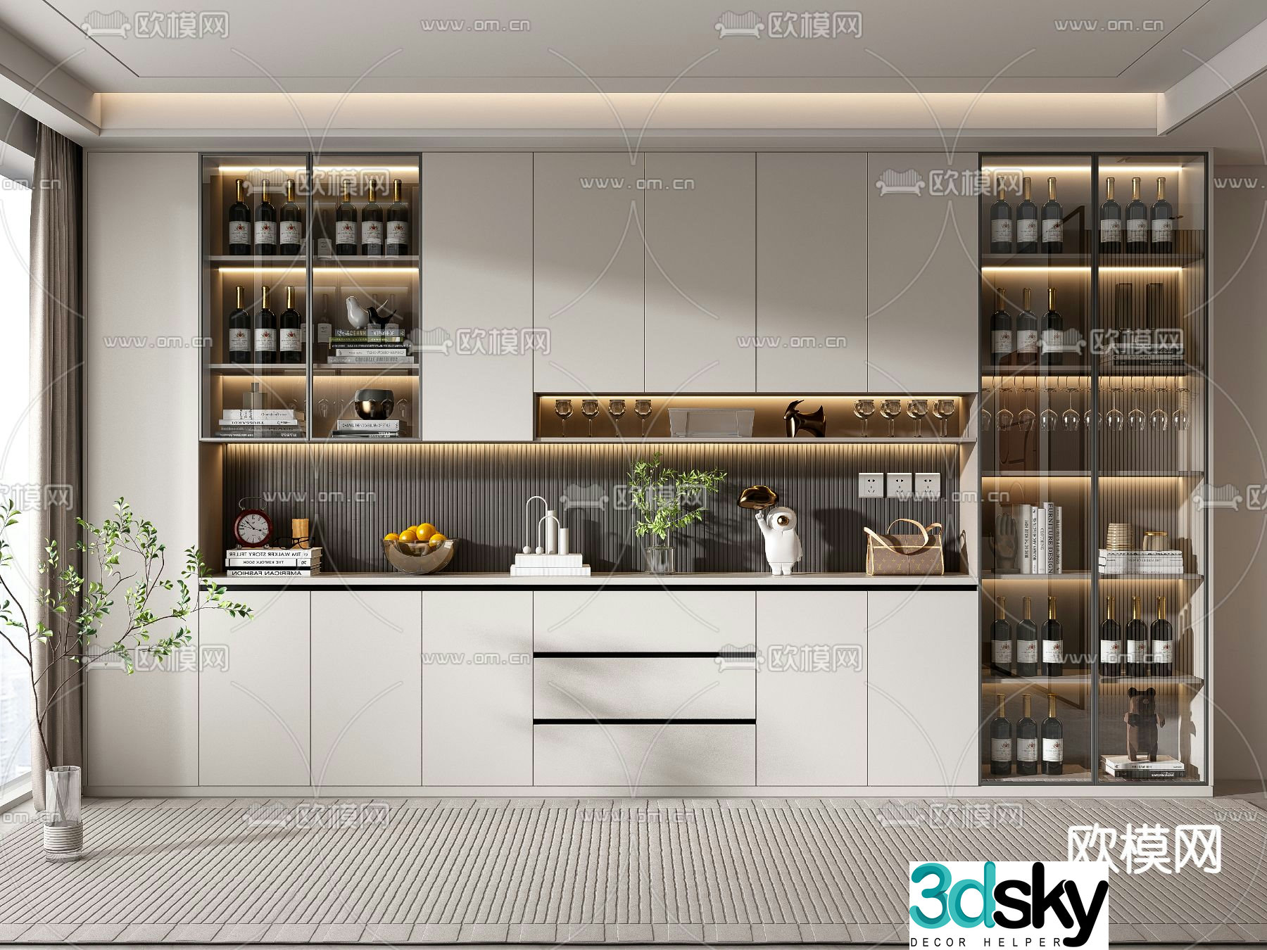 Modern wine cabinet sideboard multi-function cabinet 3D model