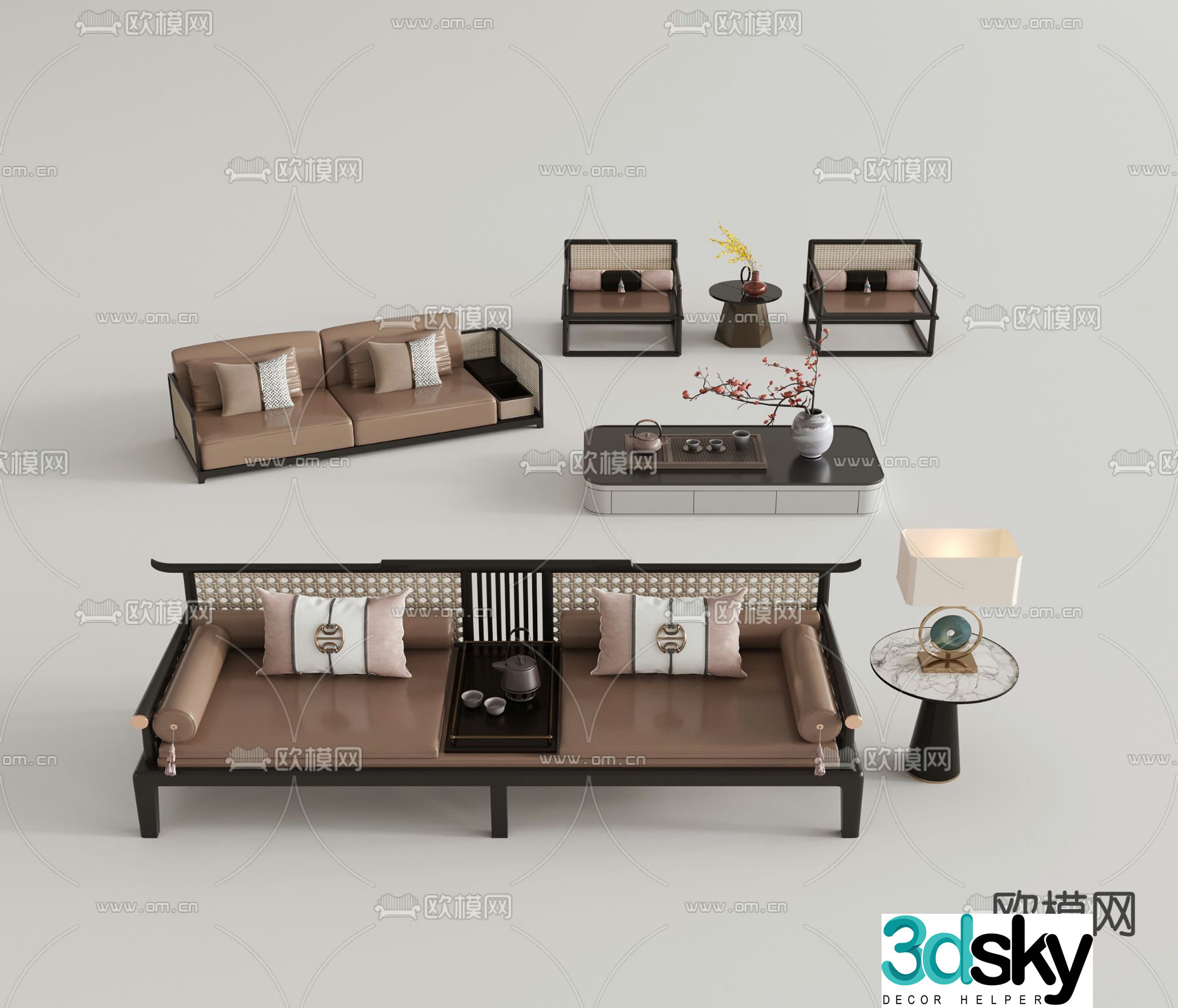 New Chinese style modular sofa 3d model