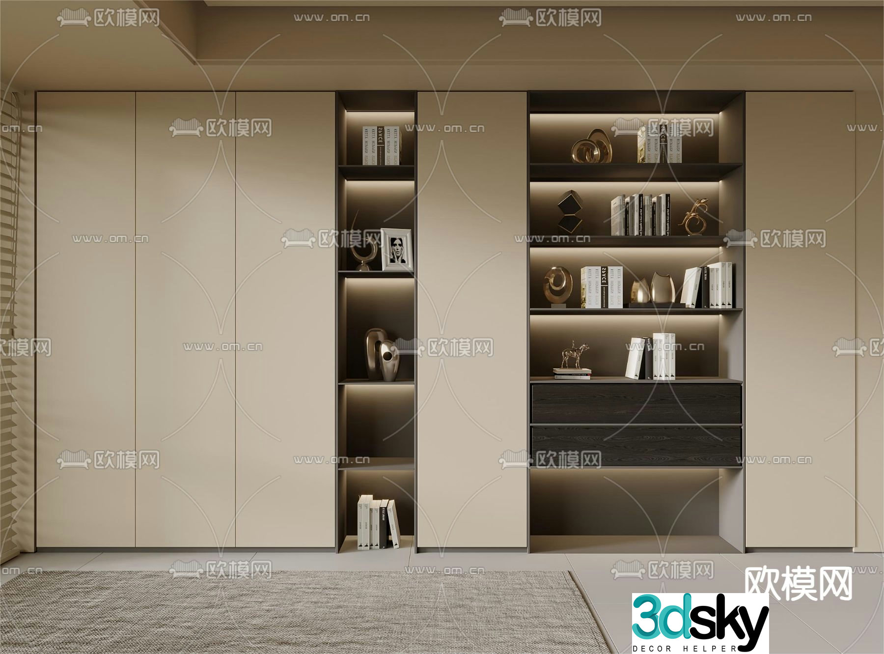 Wabi-sabi bookcase display cabinet 3d model