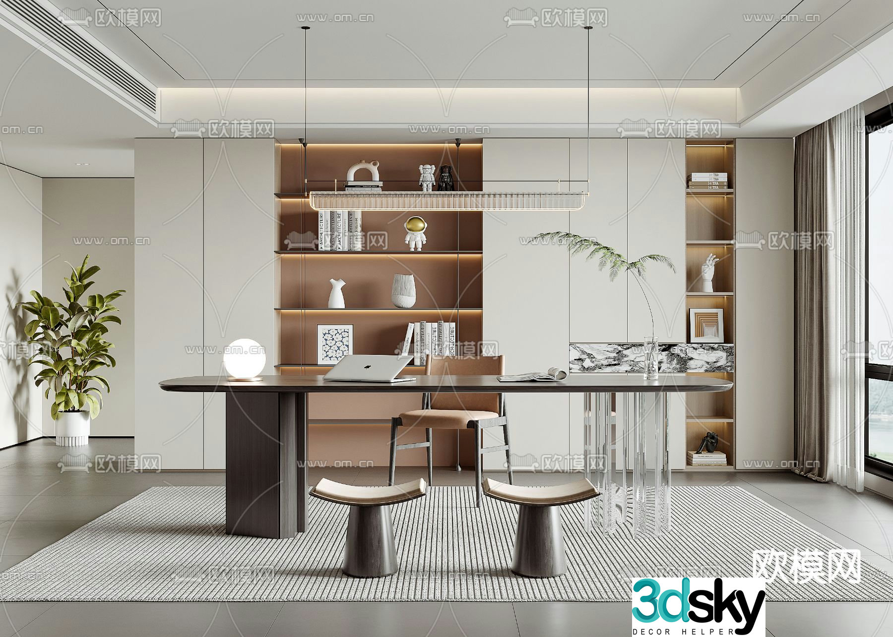 Modern study room 3d model