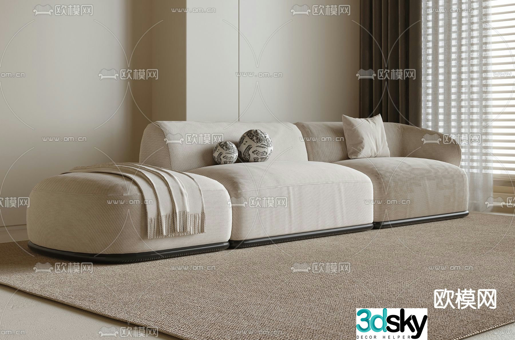 Modern sofa three-seat sofa 3d model