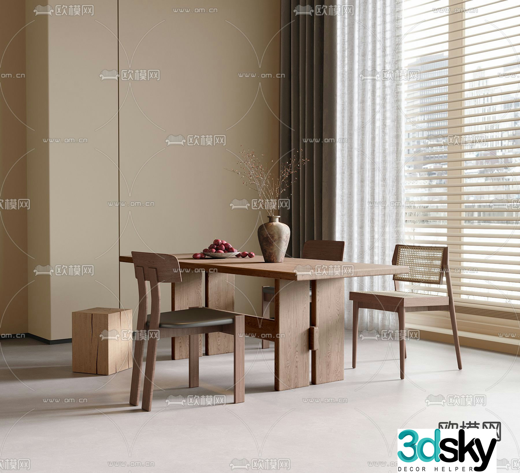 Medieval style dining table and chairs 3d model