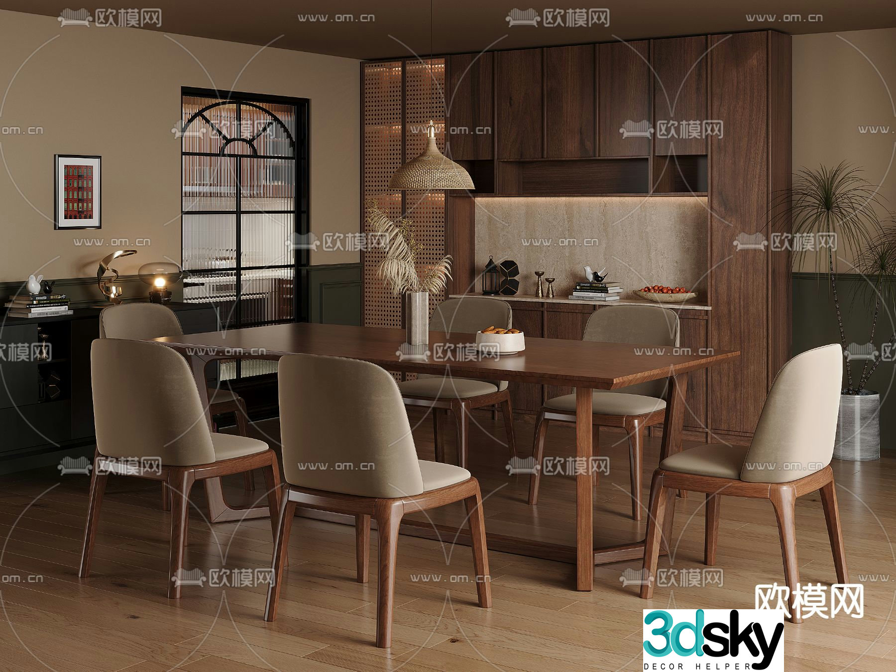 Medieval style dining table and chairs 3d model