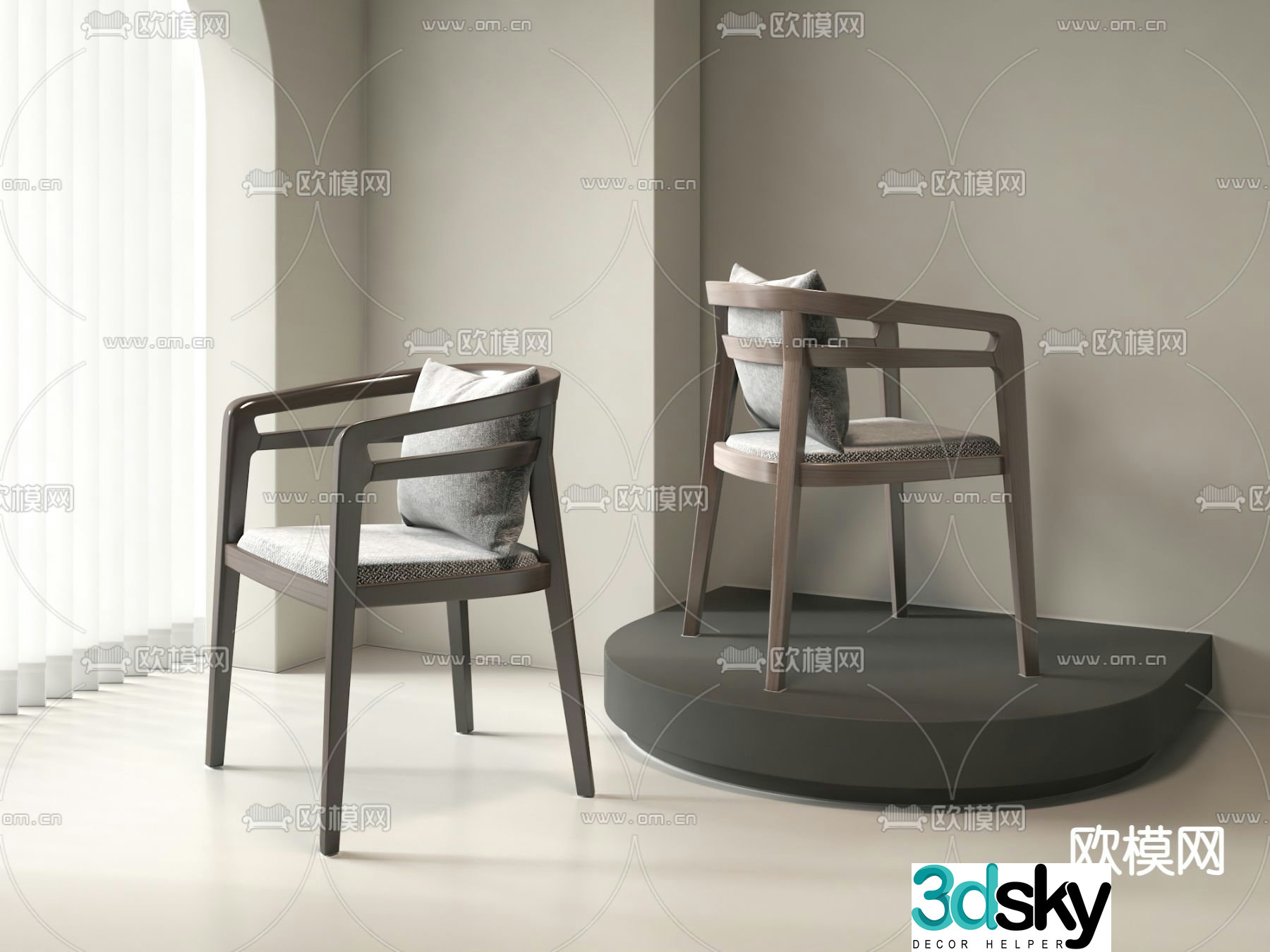 New Chinese style single chair dining chair 3d model
