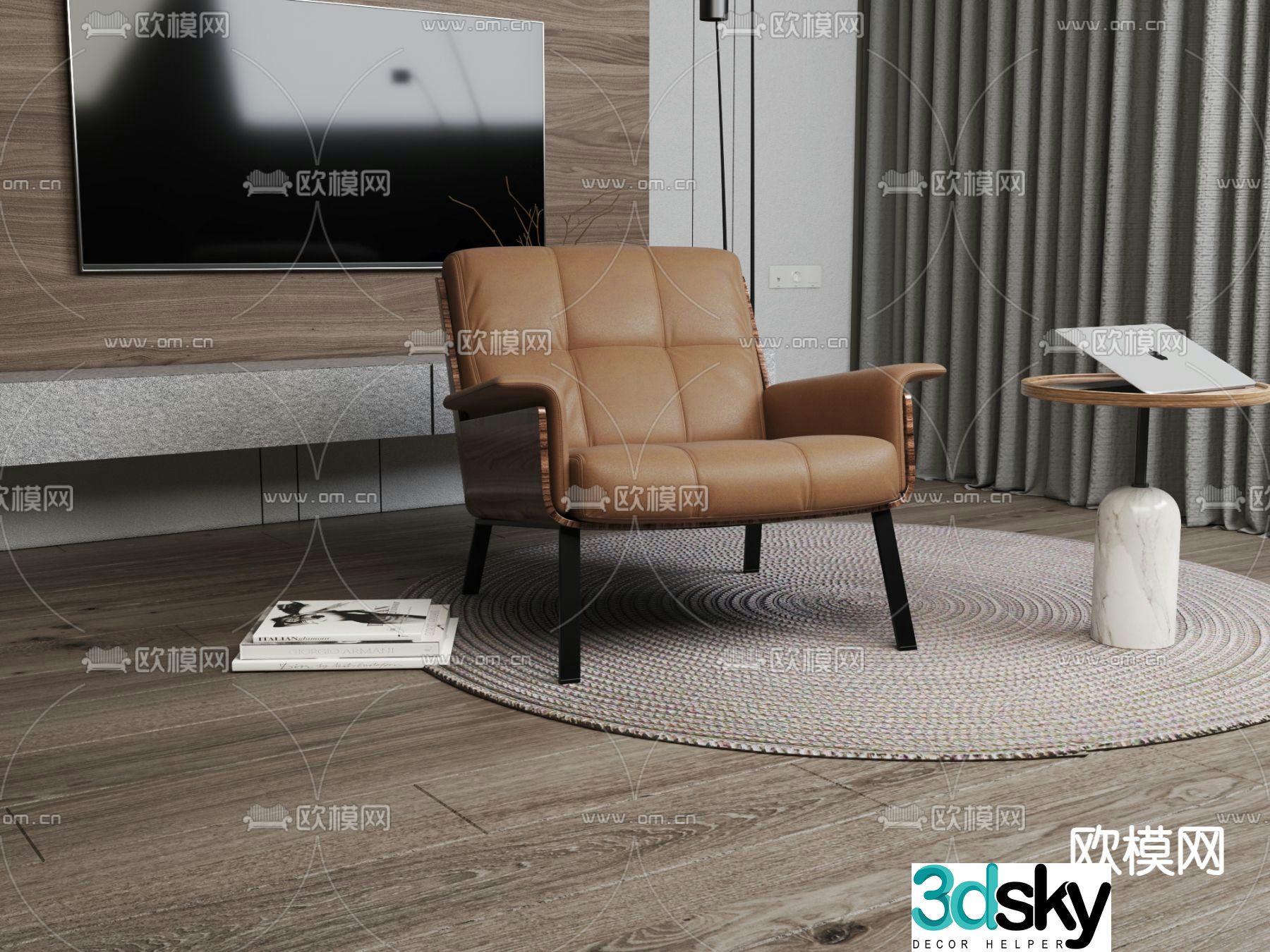 Leather sofa chair leisure chair 3d model