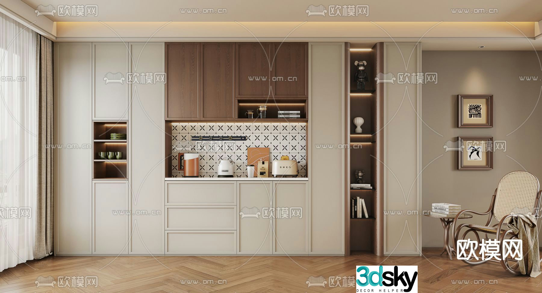 Medieval style wine cabinet sideboard multifunctional wine cabinet 3D model