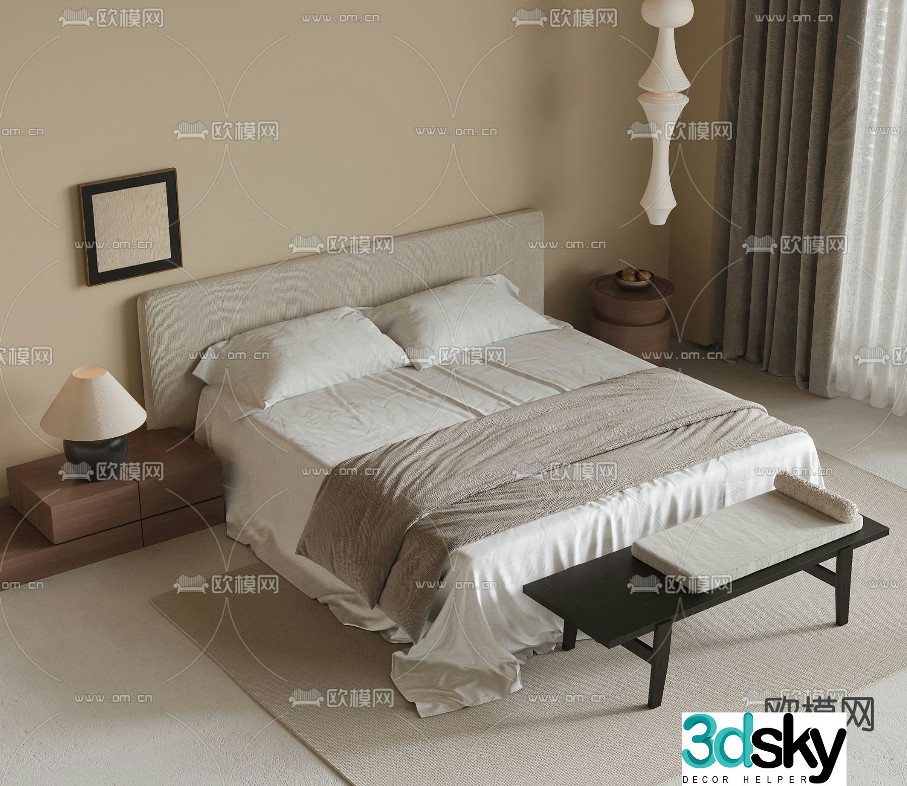 Wabi-sabi double bed 3d model