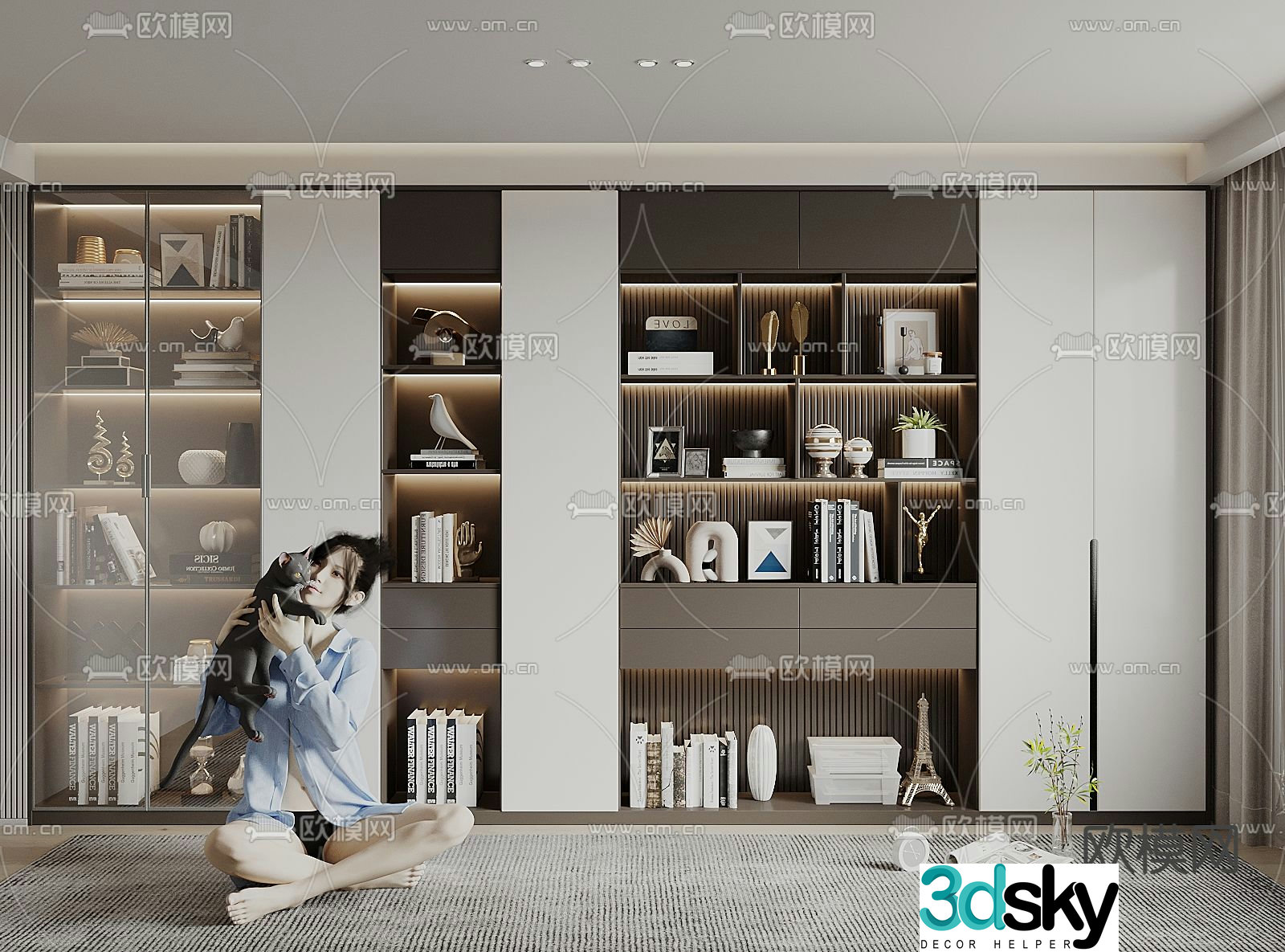 Modern bookcase display cabinet glass cabinet 3d model