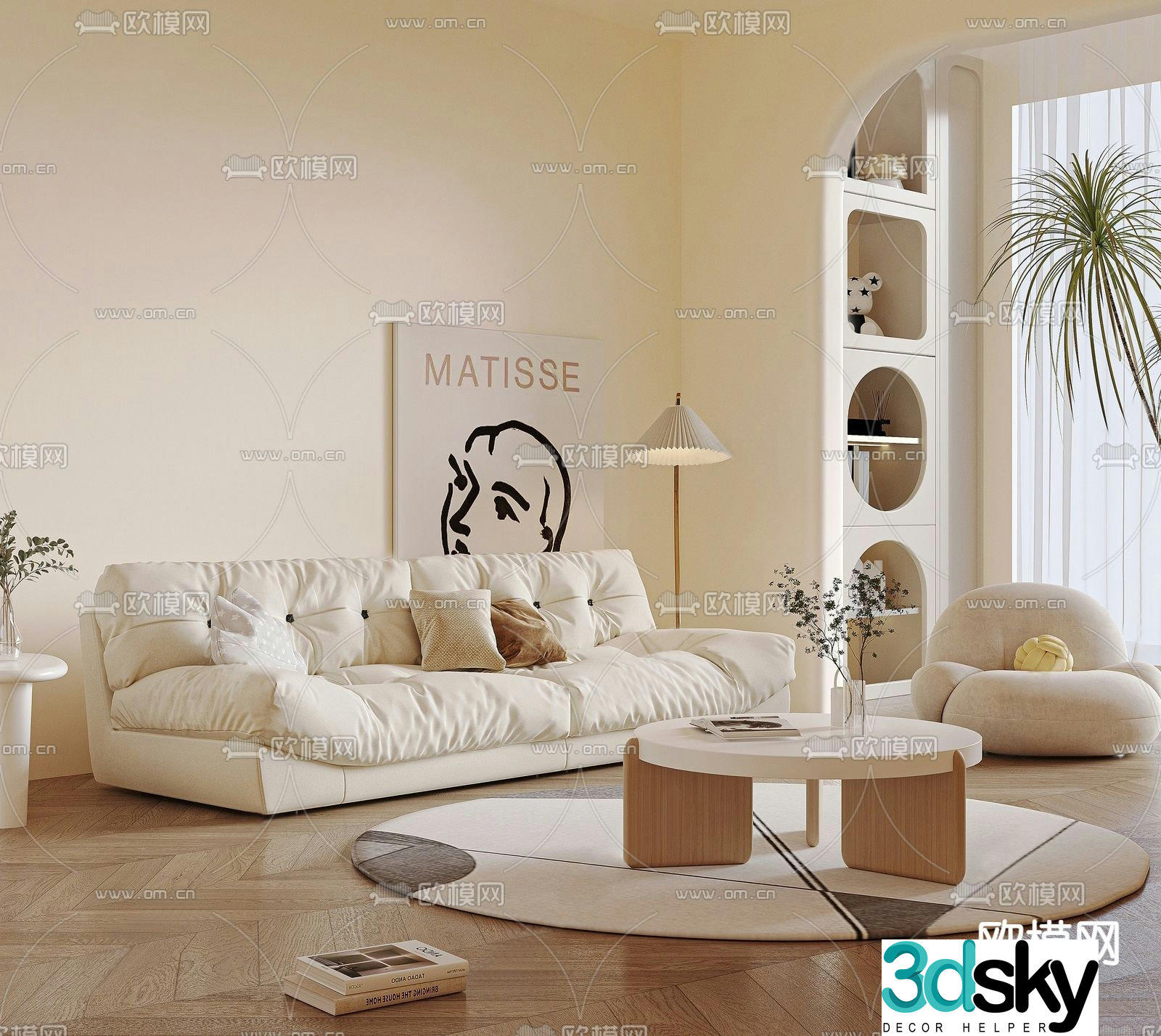 Cream style modular sofa 3d model