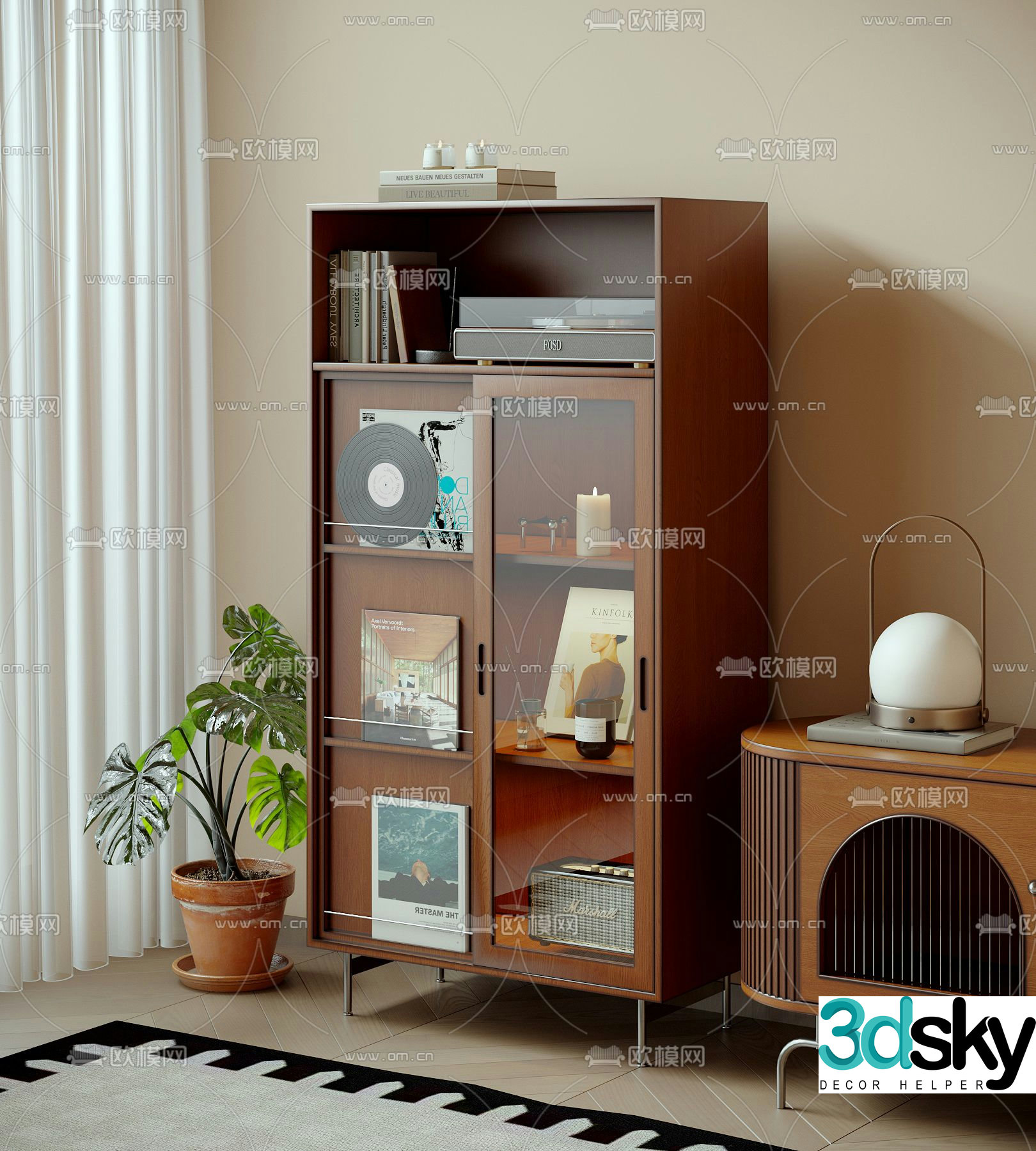 Medieval style magazine rack low bookcase 3D model