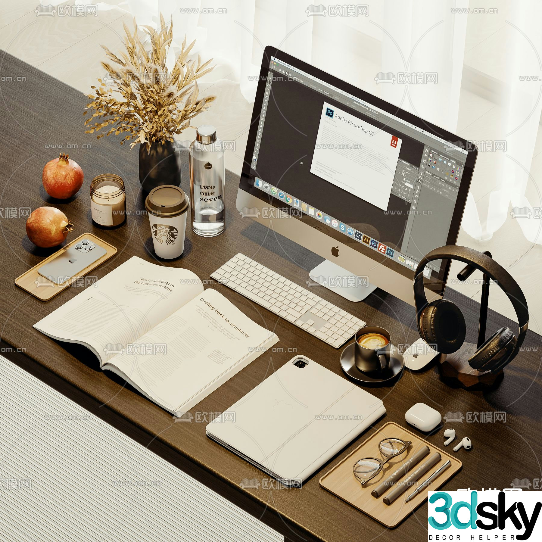 office supplies computer headphones tablet 3d model