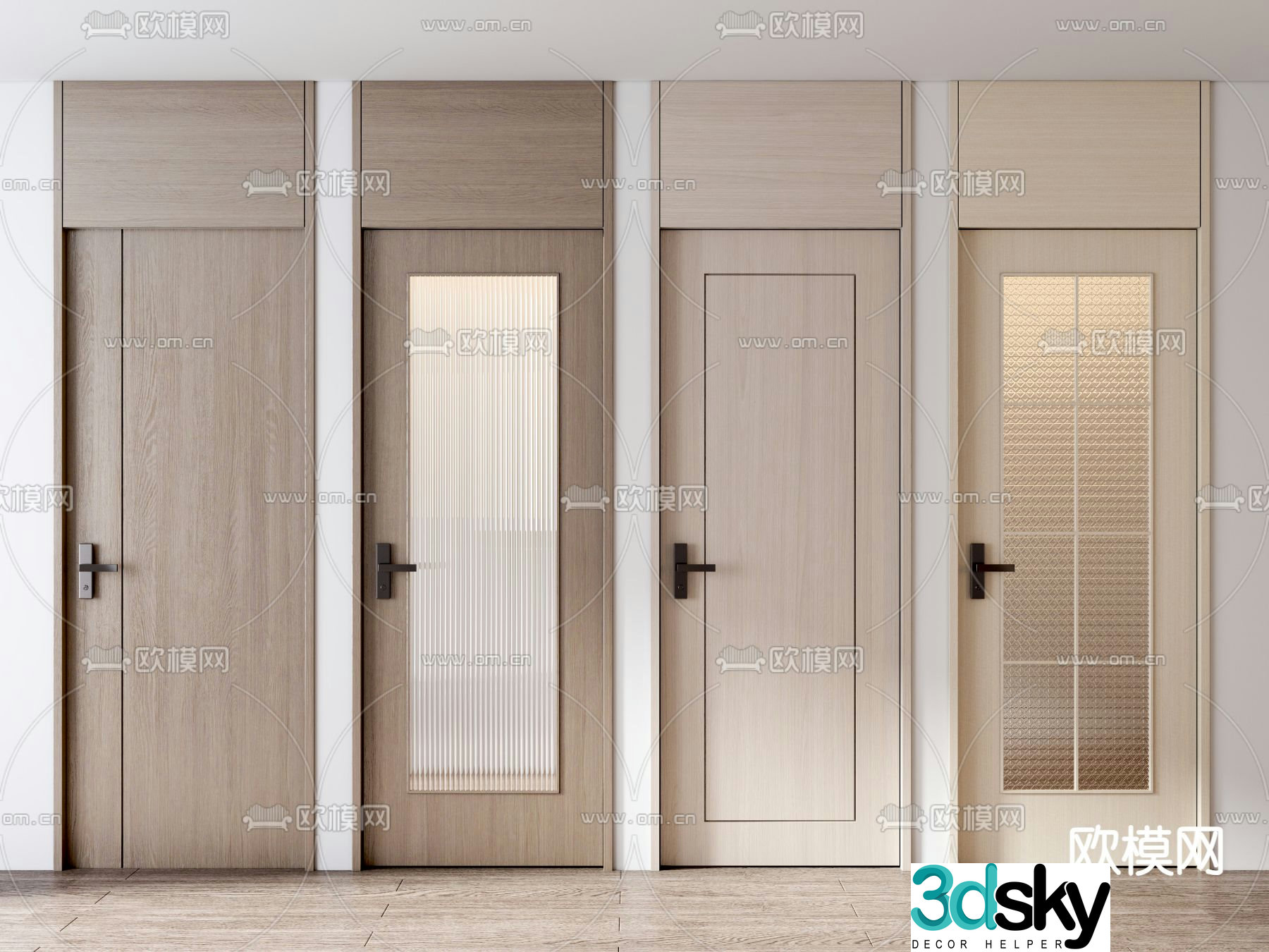 Open ceiling door Bathroom door Bedroom door Wooden door 3D model