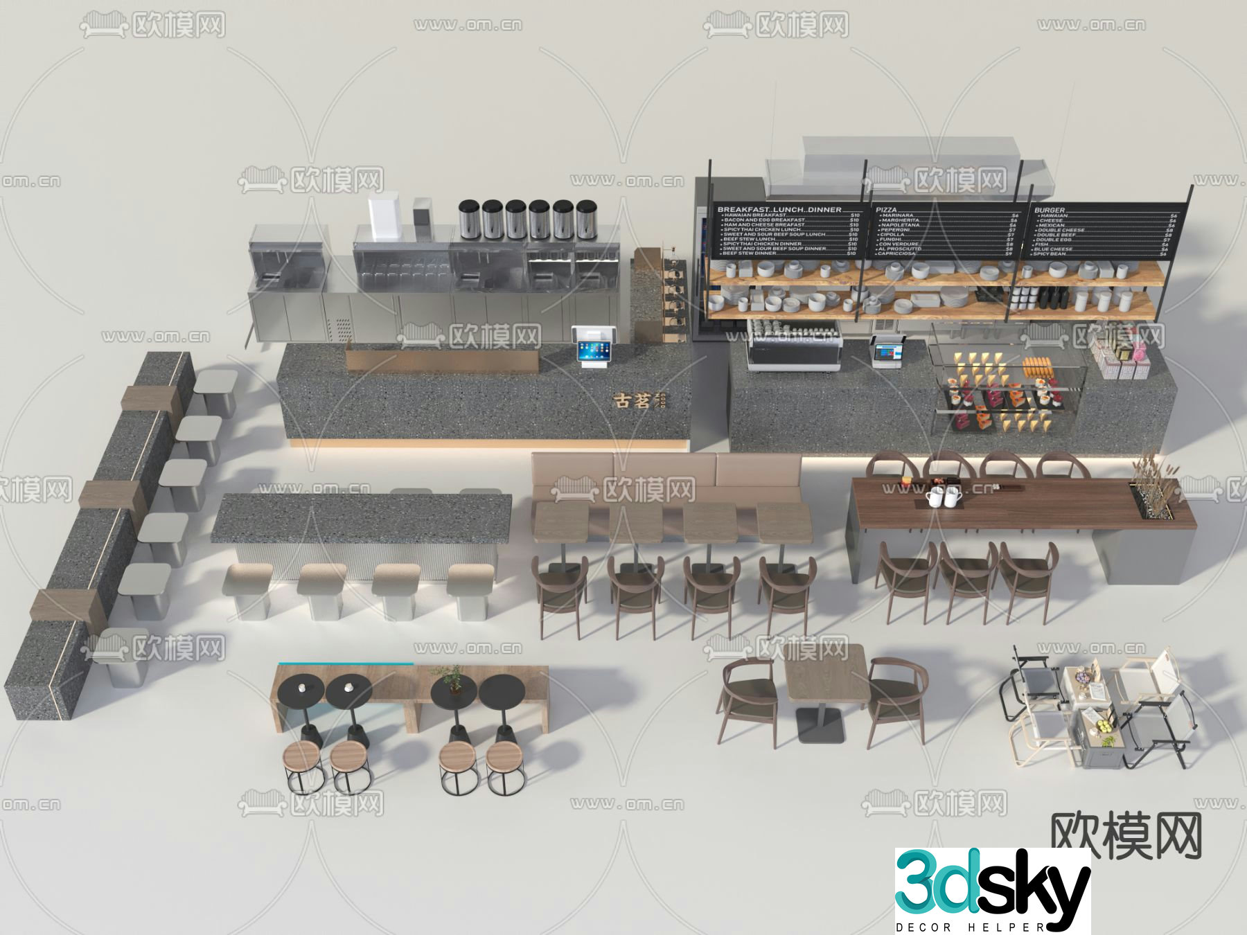 Coffee shop table and chair bar 3d model