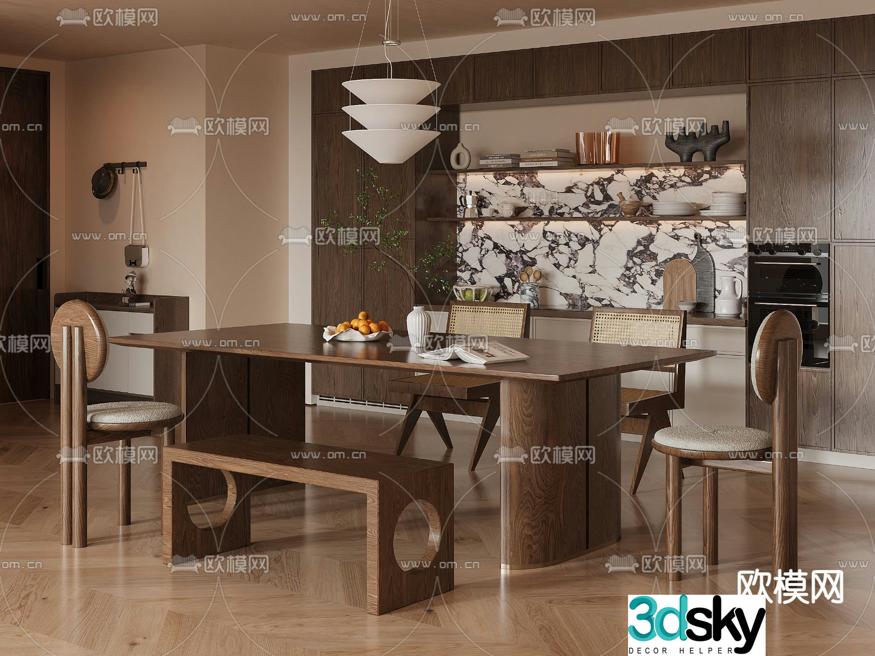 Medium style dining table and chair 3D model