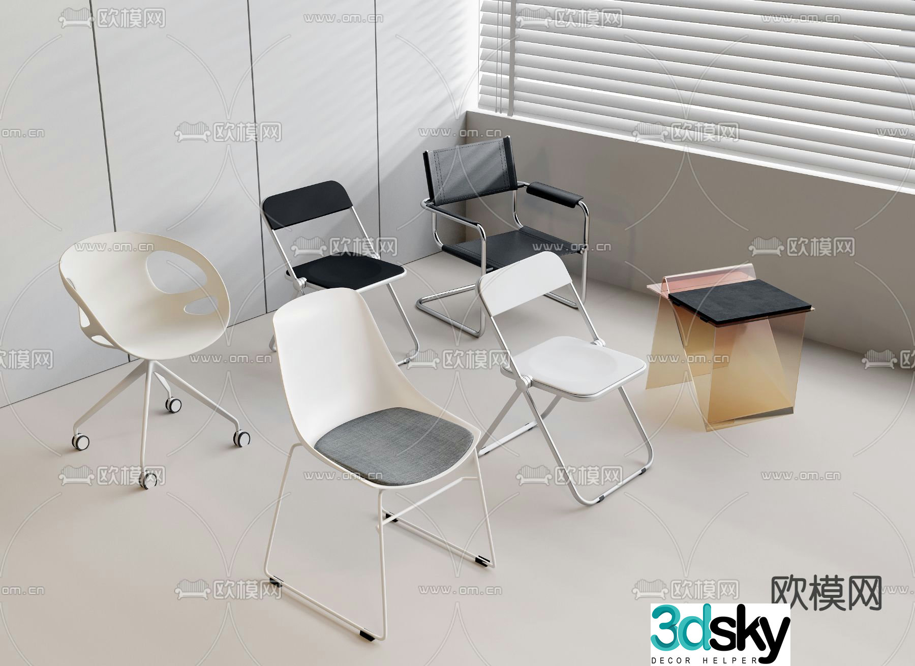 Leisure office chair metal office chair acrylic square stool 3d model