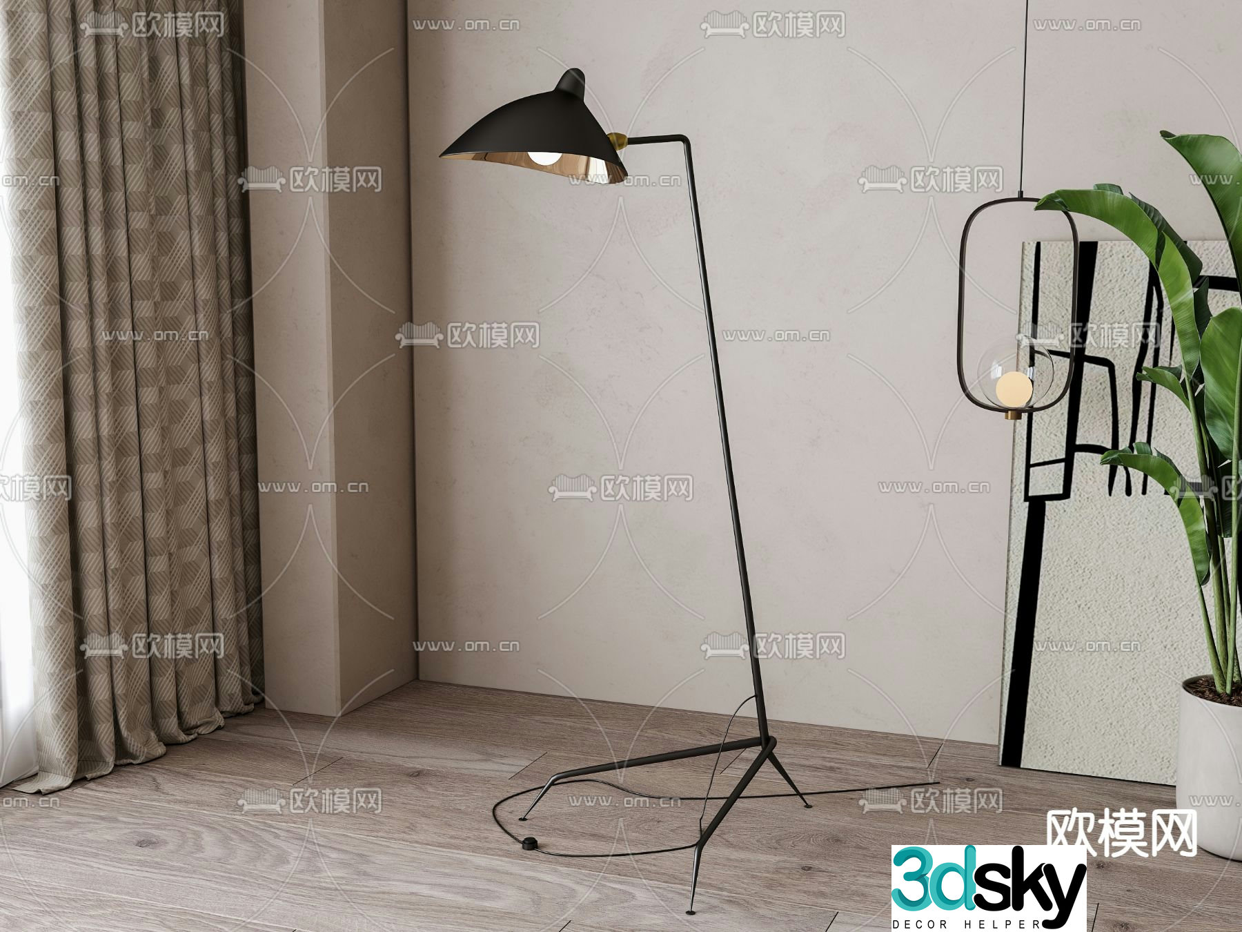 Simple floor lamp Fishing lamp 3d model