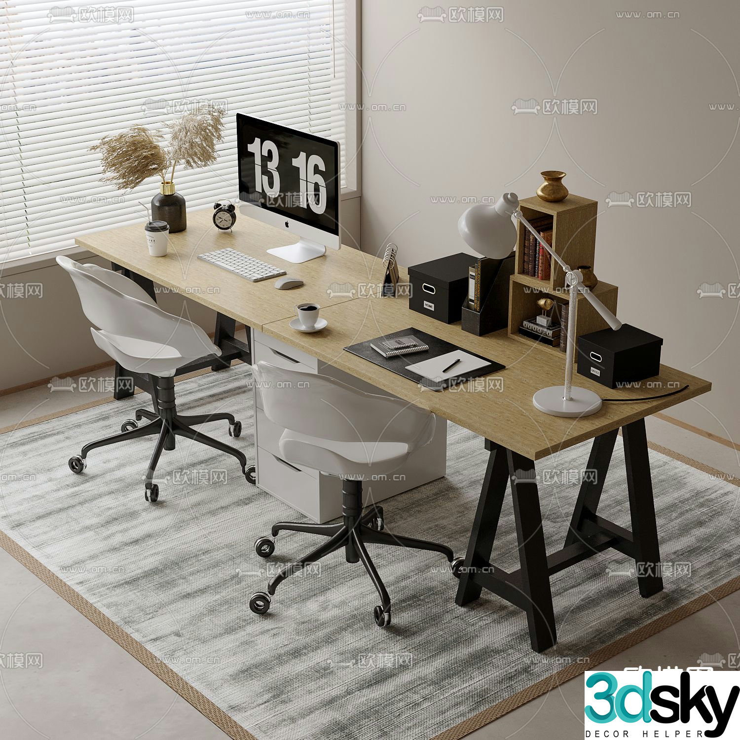 Modern desk work station 3d model