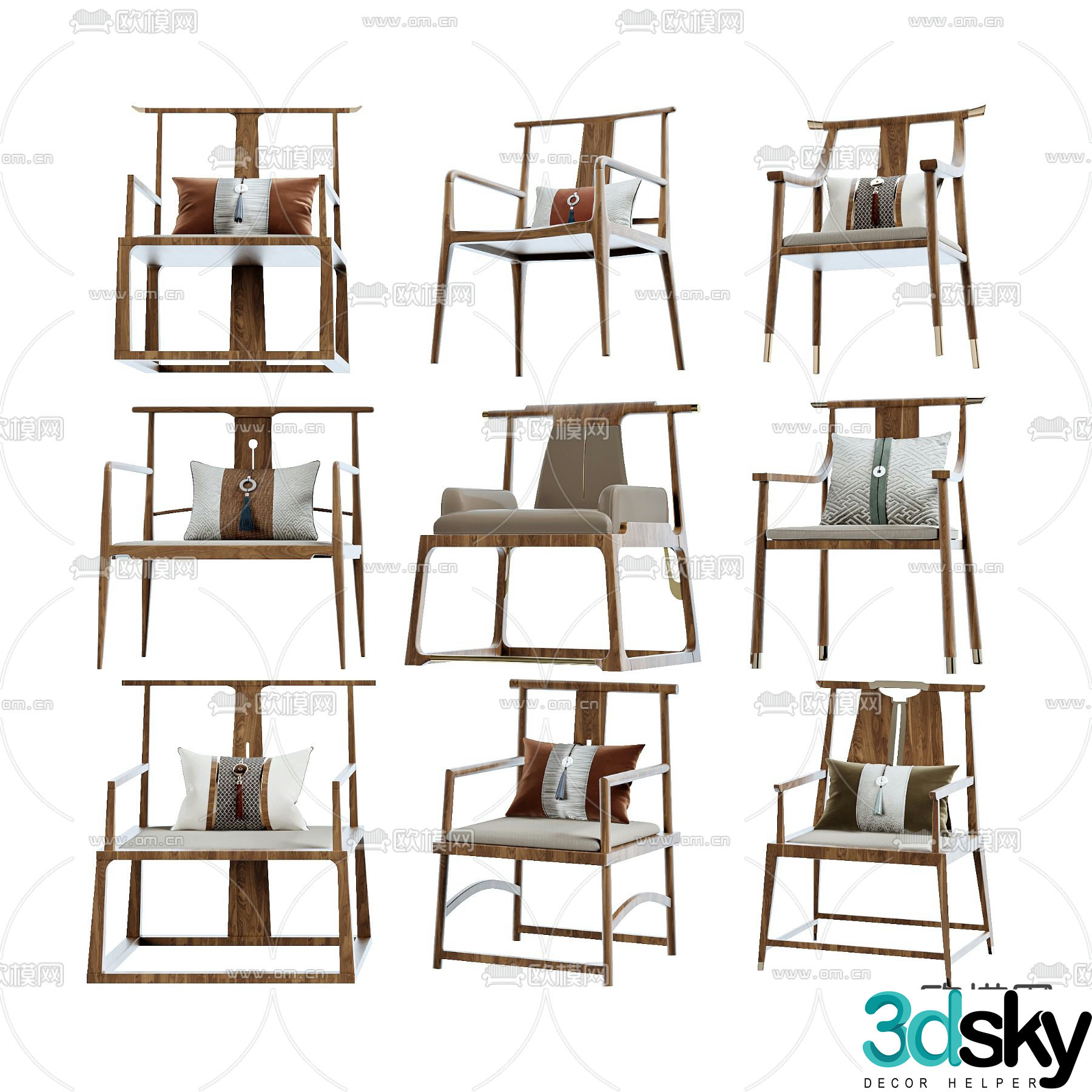 New Chinese style chair Taishi chair 3d model