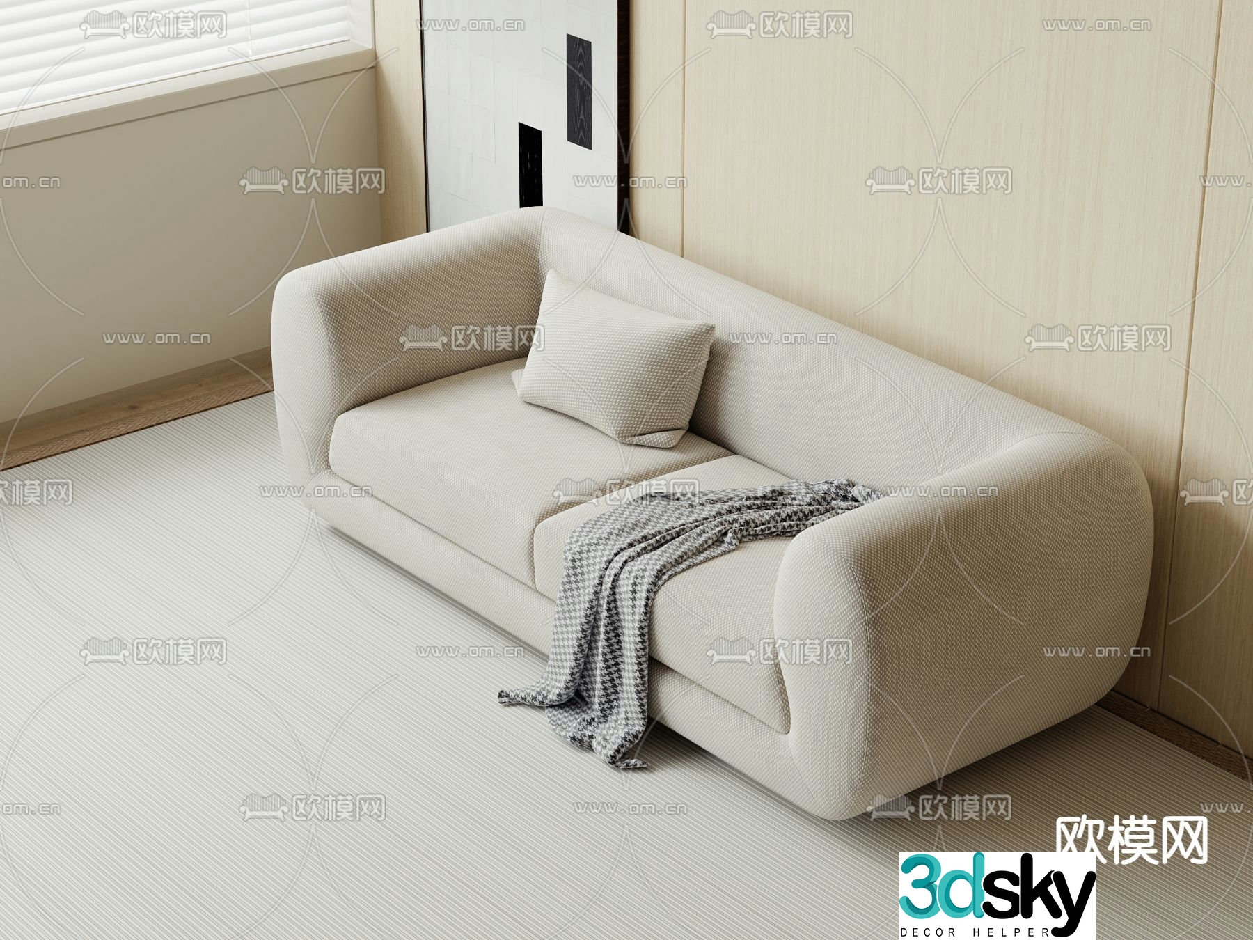 Cream style sofa double sofa 3d model