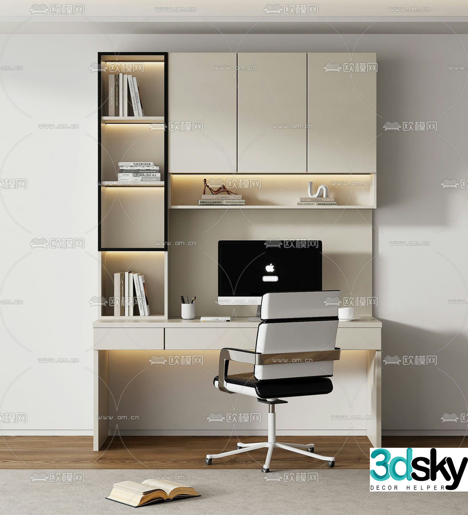 Modern desk computer desk study table 3d model