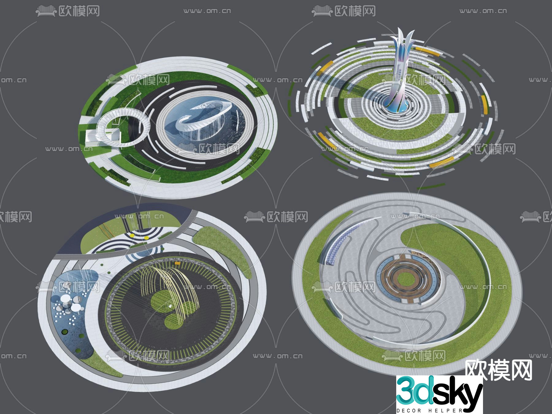 Landscape Park Circular Square Square Aerial View 3D Model