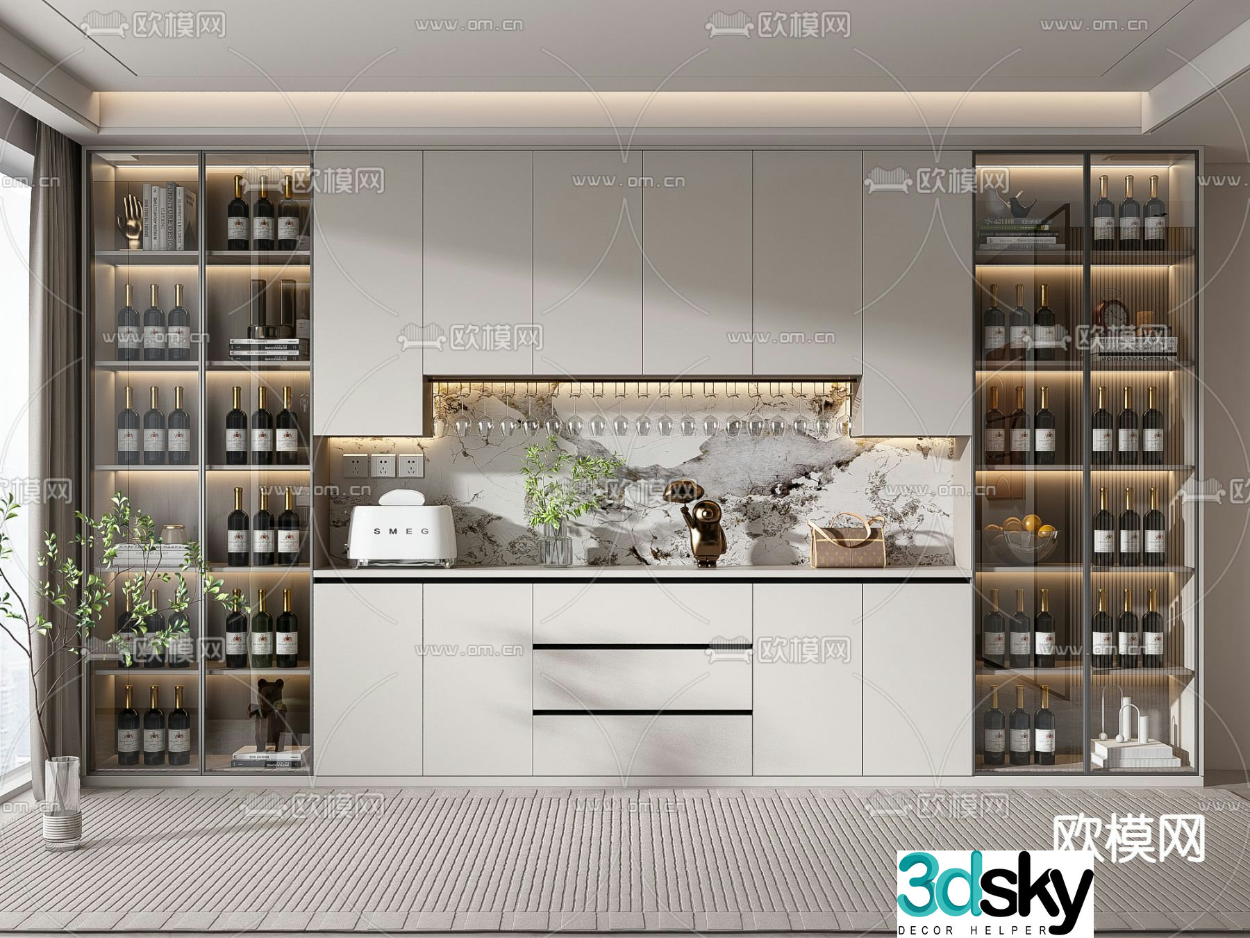 Modern wine cabinet sideboard 3D model