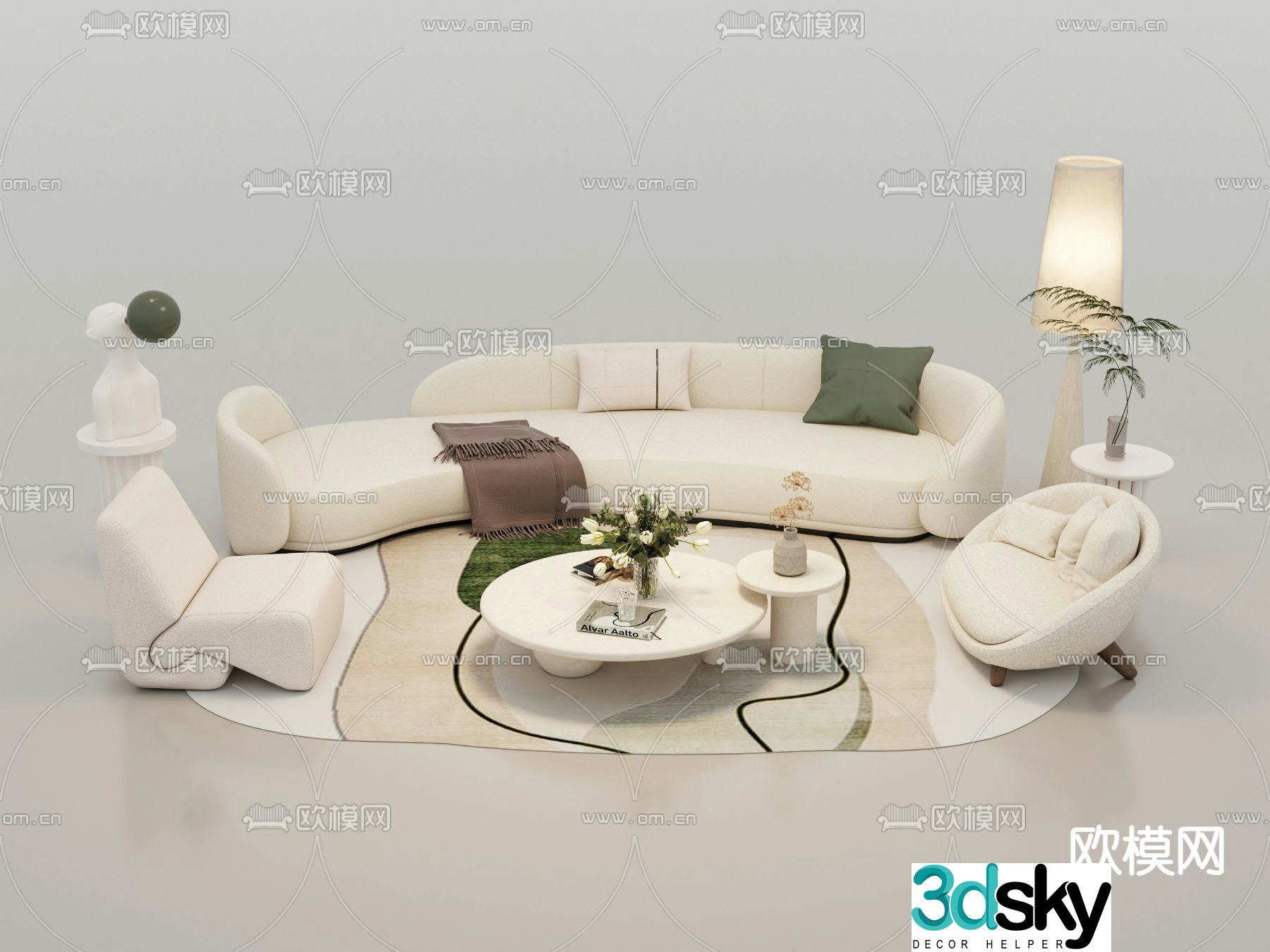 Cream style sofa multi-person sofa sofa combination 3d model