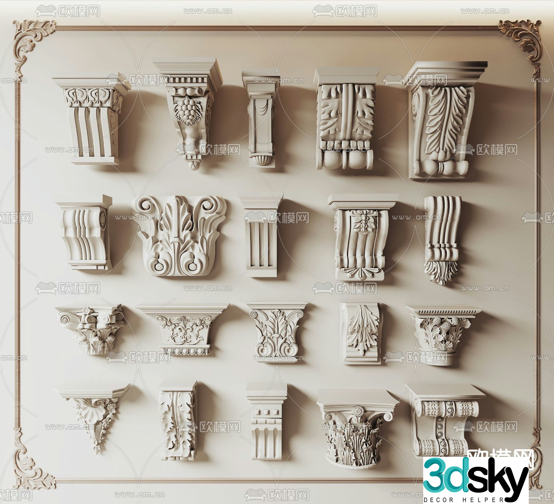 French column Roman column plaster capital 3D model