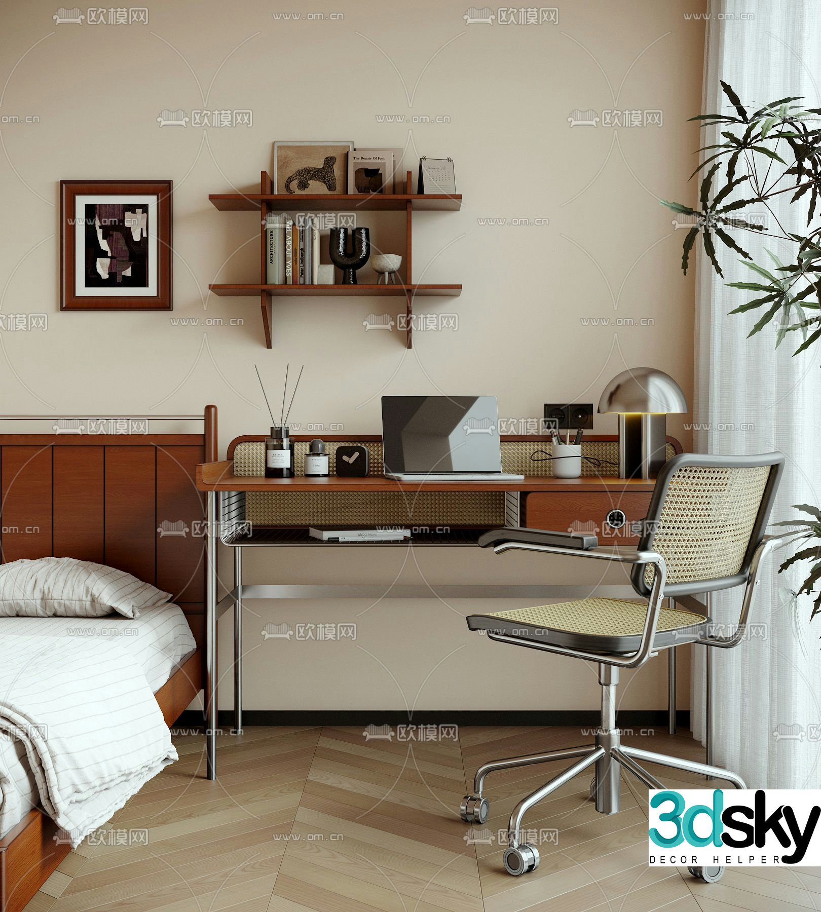 Wabi-sabi style desk chair 3d model