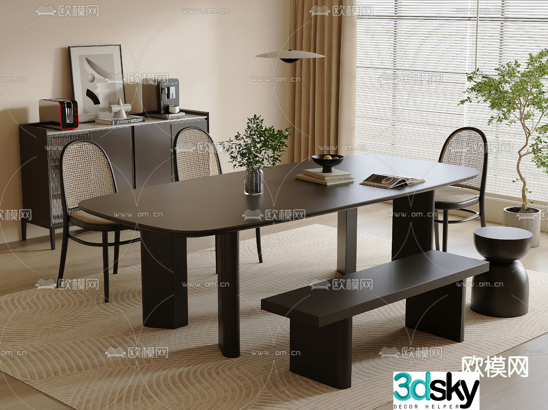 Medieval style dining table and chairs 3d model
