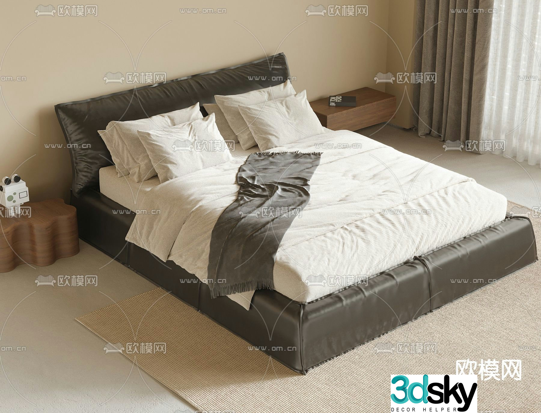Wabi-sabi double bed 3d model