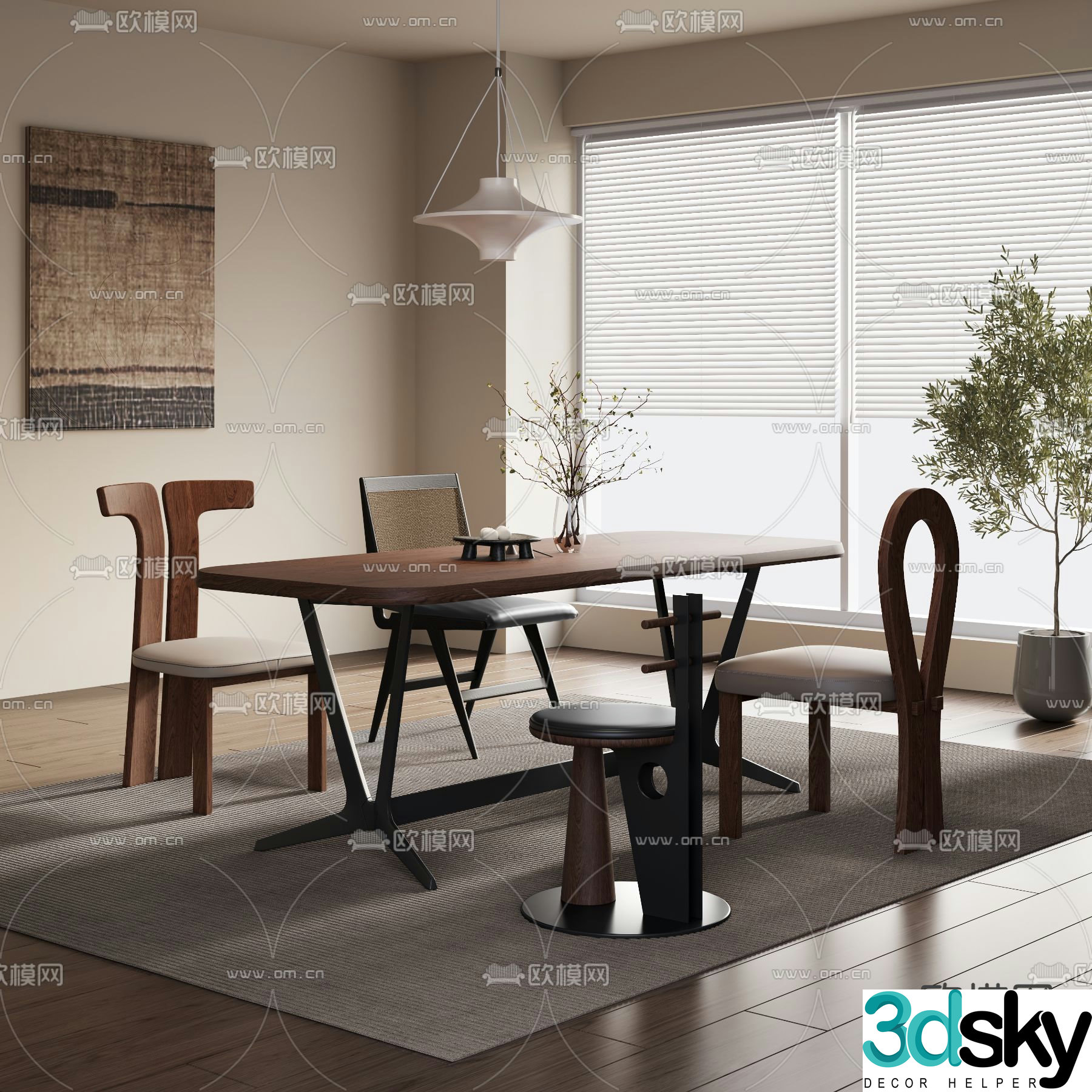Medieval style dining table and chairs 3d model
