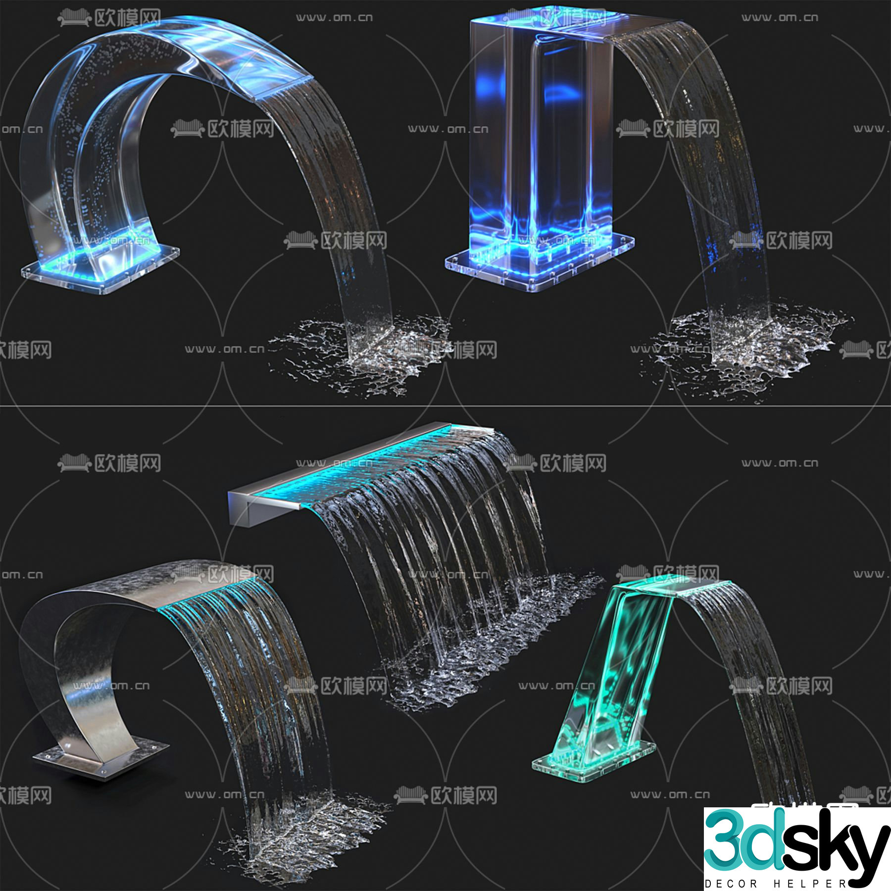 Fountain waterfall water column water splash flowing water 3d model