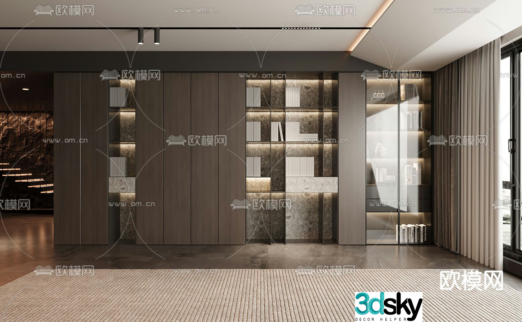 Italian bookcase display cabinet 3d model