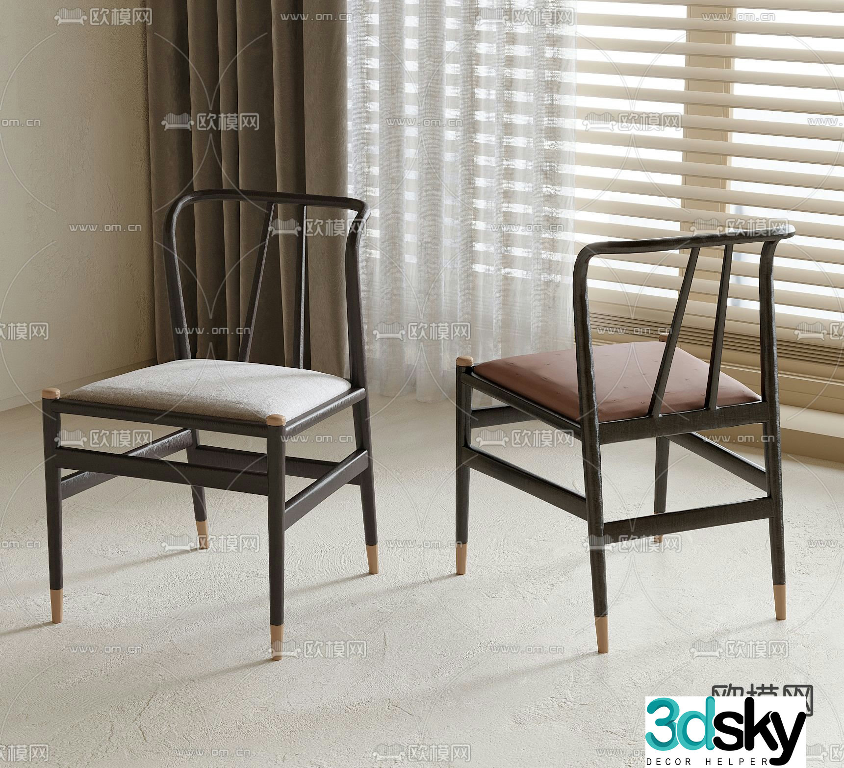 New Chinese style dining chair single chair sofa chair 3d model