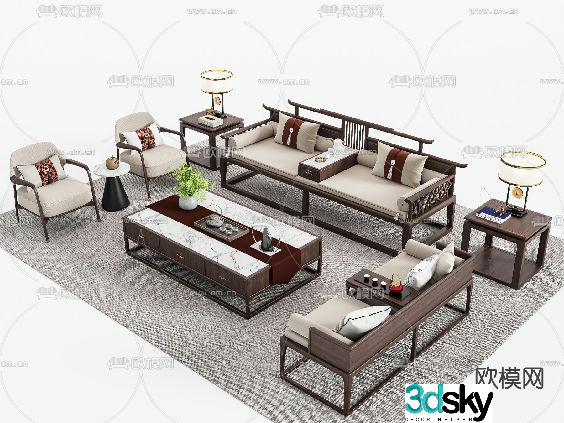 New Chinese style modular sofa 3d model